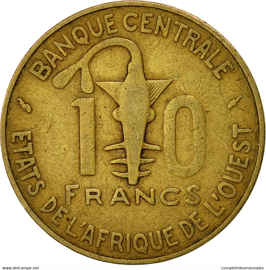 Monnaie, West African States, 10 Francs, 1975, TB, Aluminum-Nickel-Bronze, KM:1a - Costa De Marfil