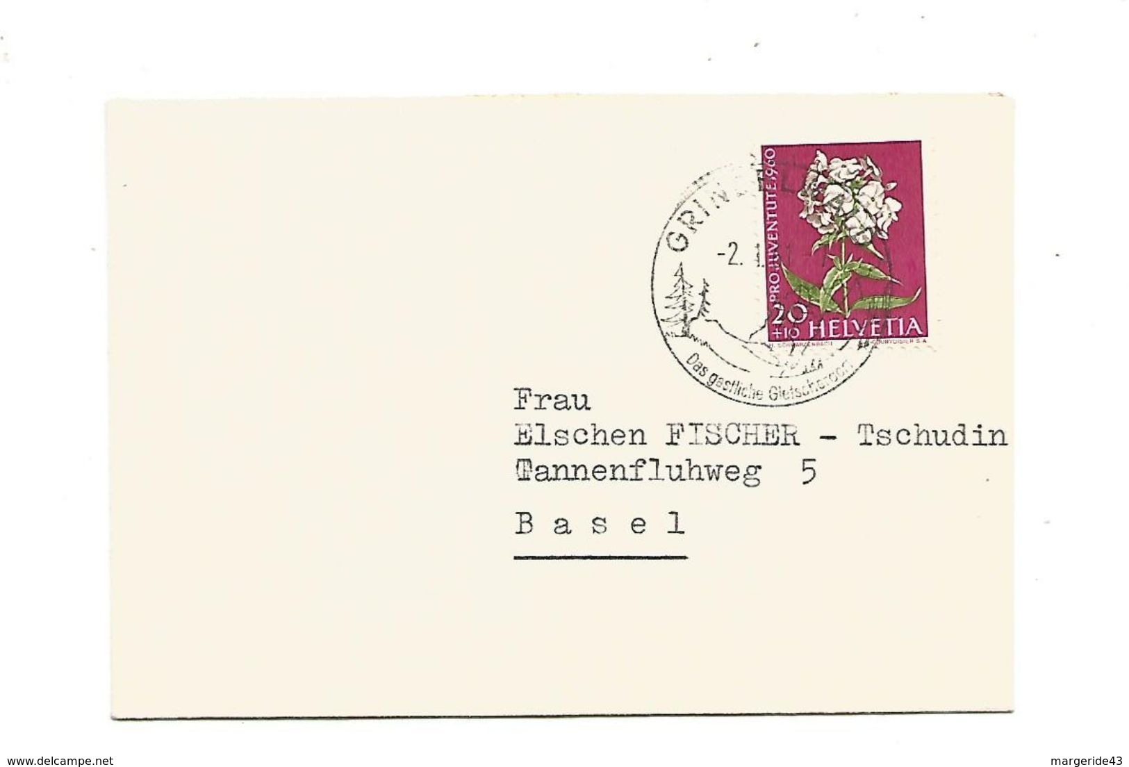 SUISSE MIGNONETTE DE GRINDELWALD POUR BALE DU 2/1/1961 - Postmark Collection