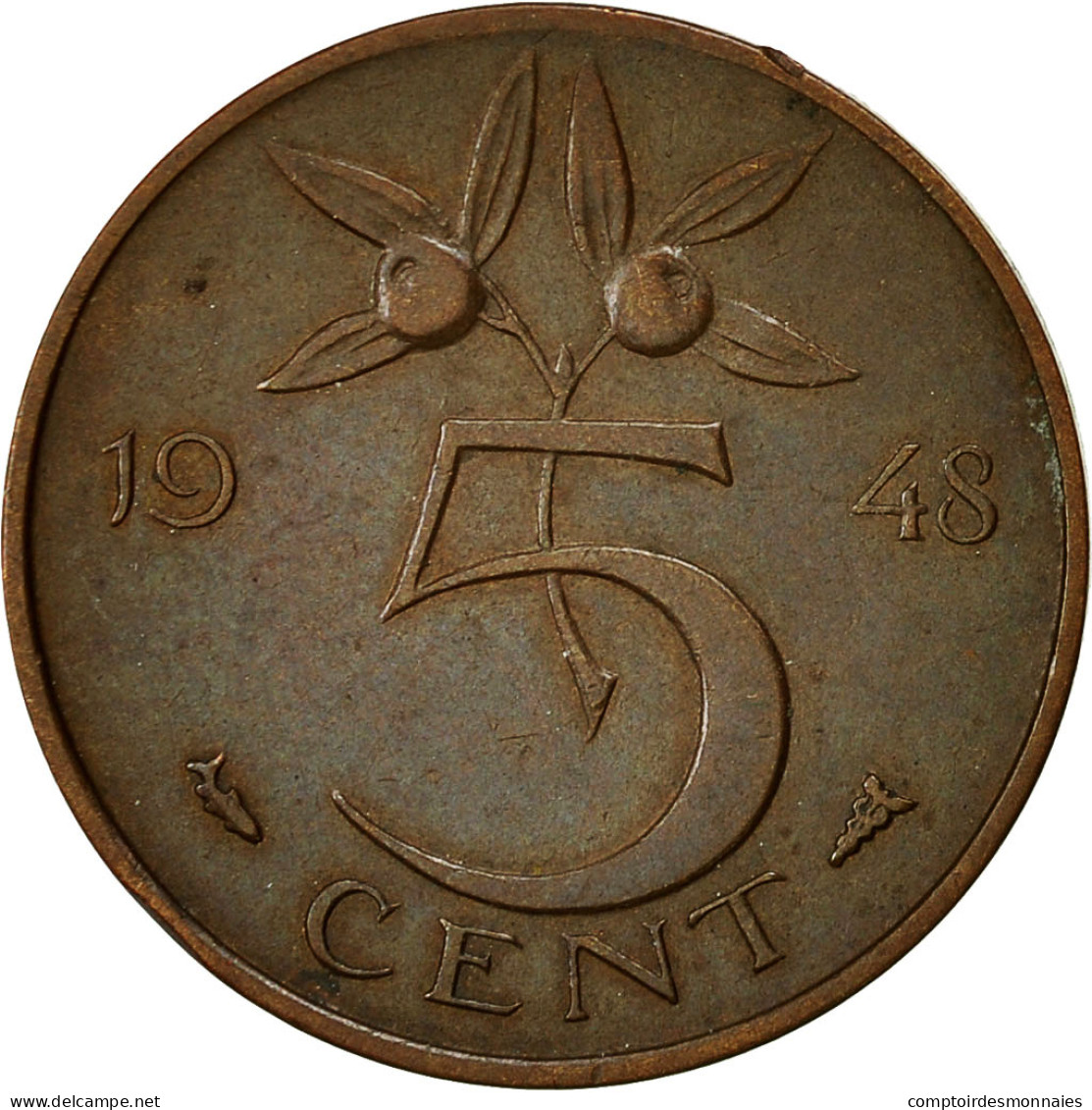 Monnaie, Pays-Bas, Wilhelmina I, 5 Cents, 1948, TTB, Bronze, KM:176 - 5 Centavos