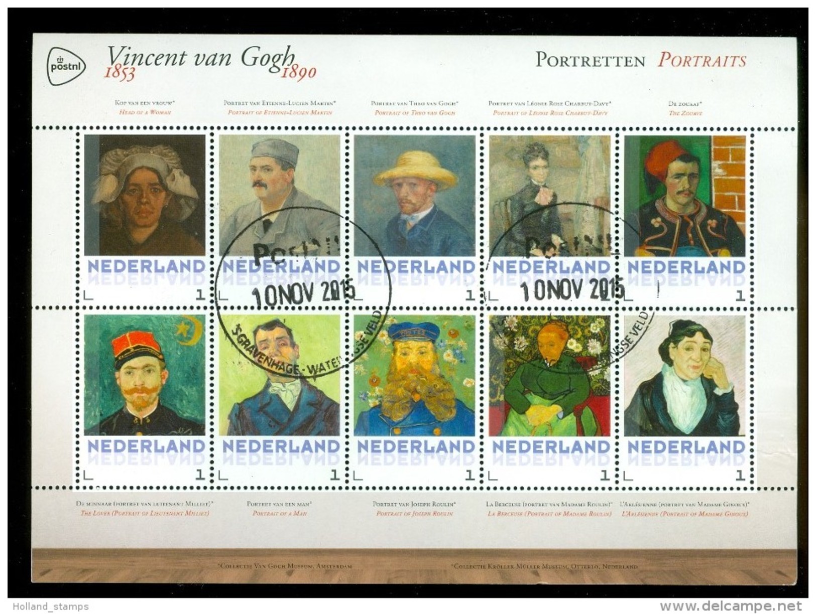 VINCENT VAN GOGH * BLOC DE 10 TEMBRES PAYS-BAS * DATE D'ÉMISSION 2015 UTILISE - Usados