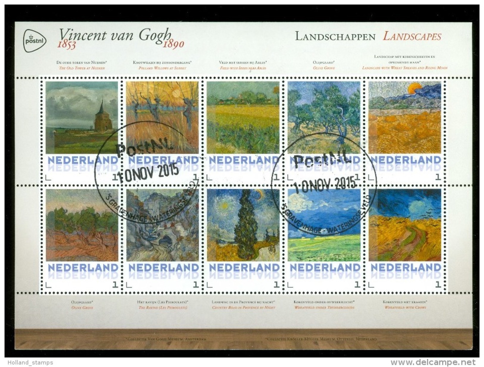 VINCENT VAN GOGH * BLOC DE 10 TEMBRES PAYS-BAS * DATE D'ÉMISSION 2015 UTILISE - Gebraucht