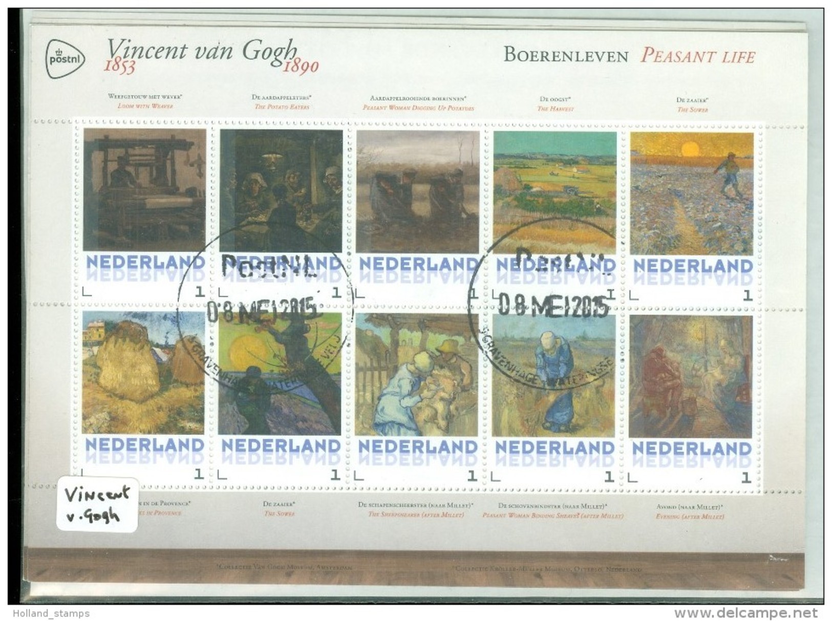 VINCENT VAN GOGH * BLOC DE 10 TEMBRES PAYS-BAS * DATE D'ÉMISSION 2015 UTILISE - Gebraucht