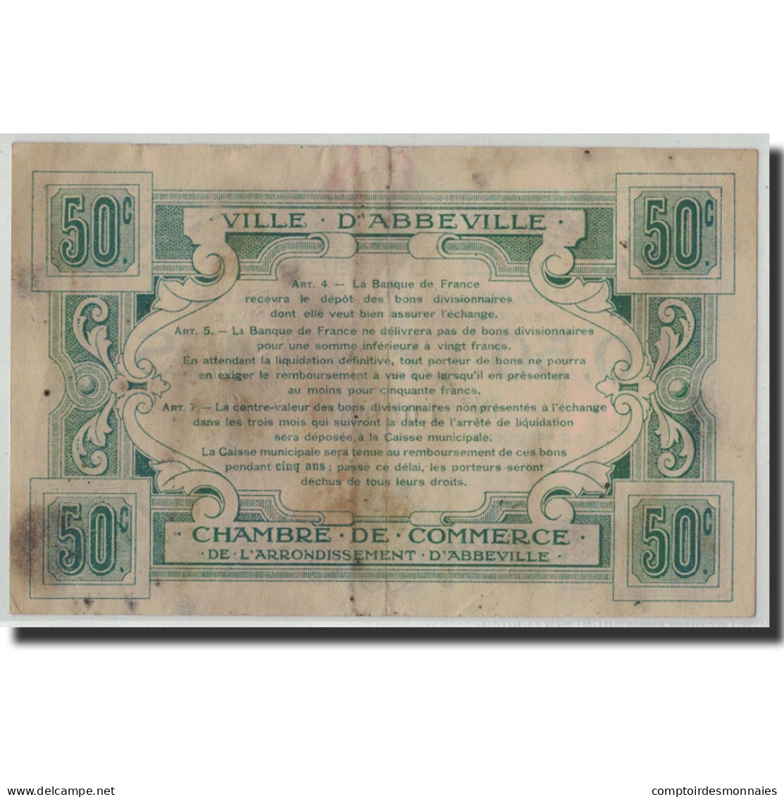 France, Abbeville, 50 Centimes, Undated, TTB, Pirot:1-1 - Chambre De Commerce