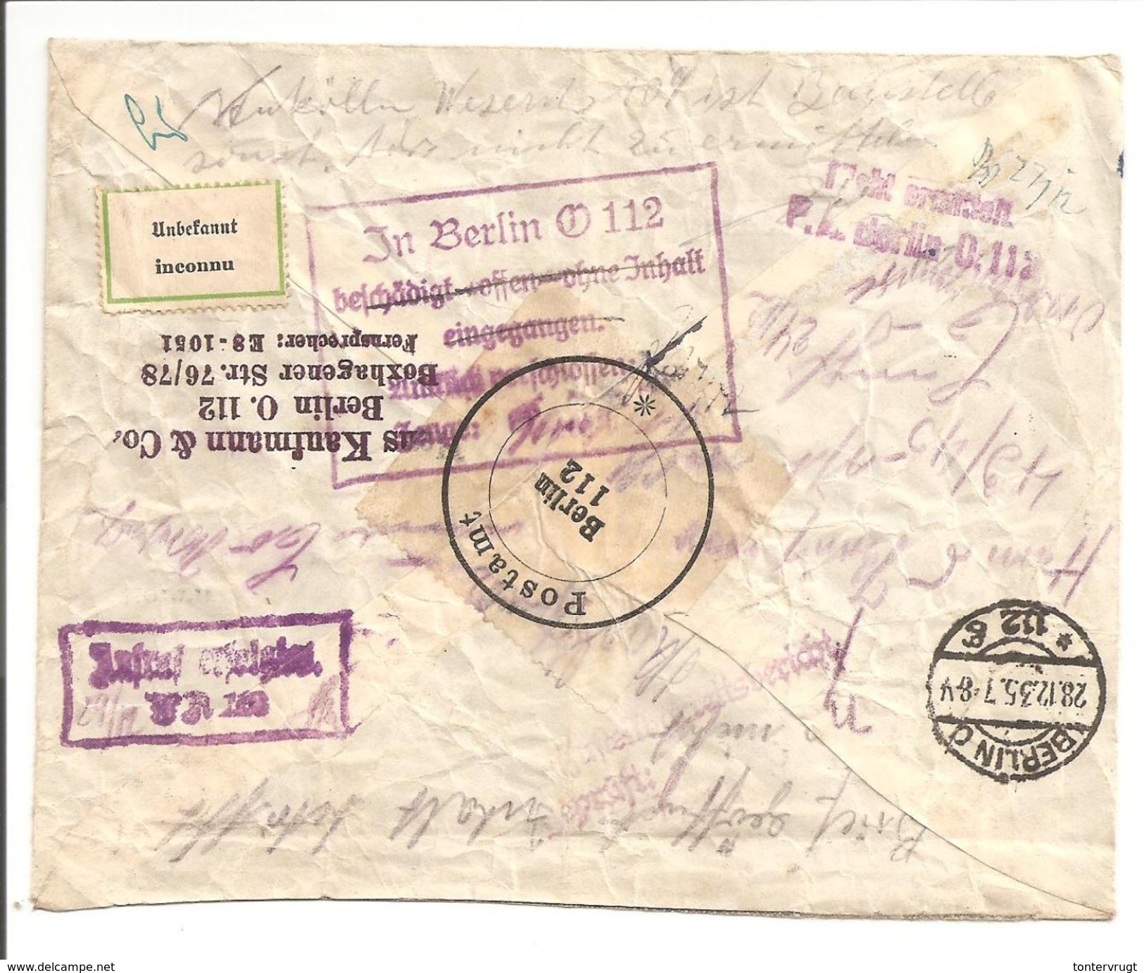 Holland>Berlin C112>Zurück - Storia Postale