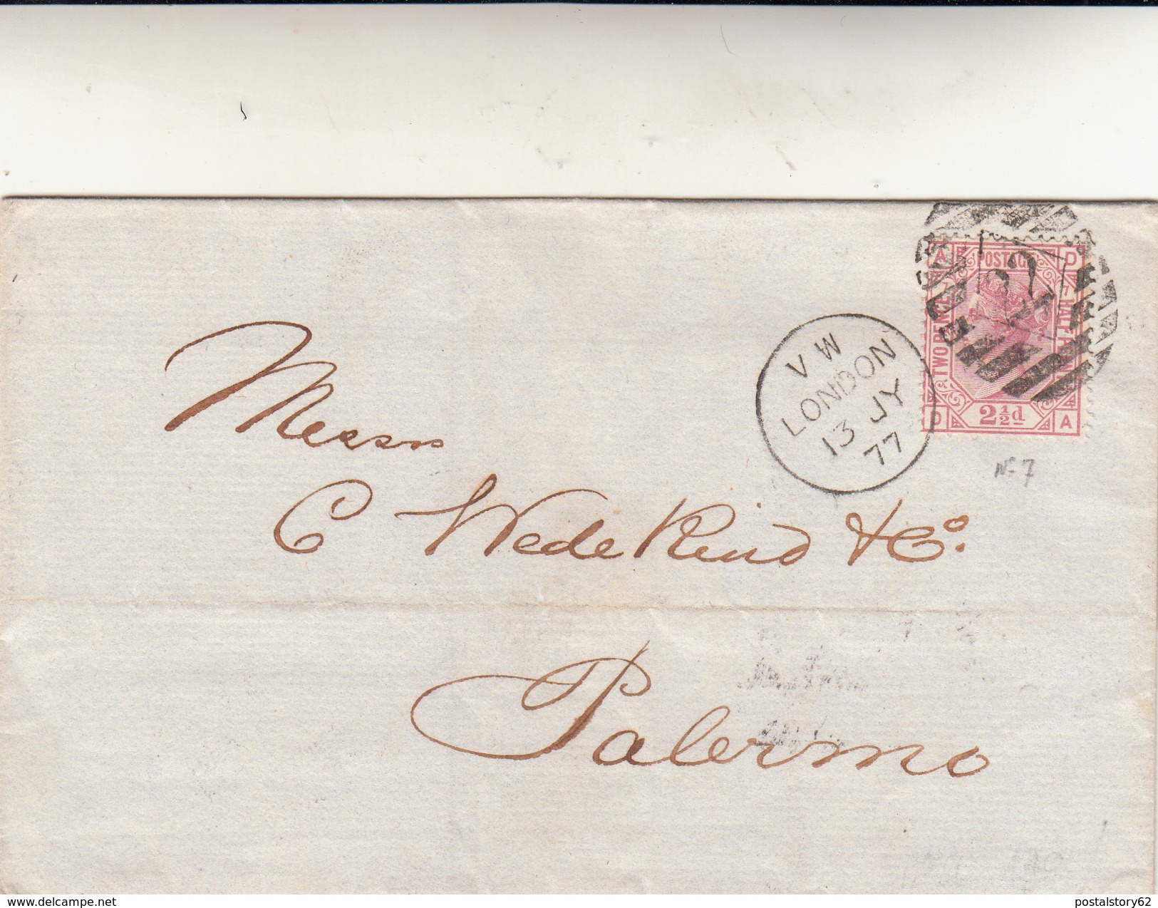 London To Palermo, Cover 1877 - Storia Postale