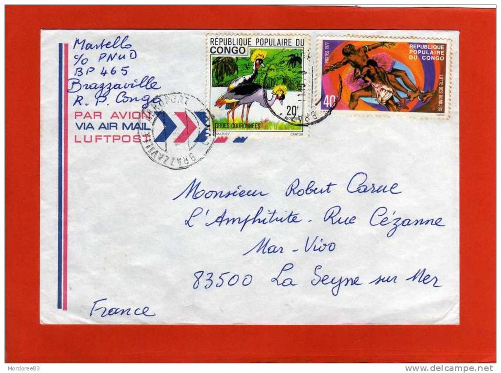 LETTRE BRAZZAVILLE AEROPORT 11/10/1978? YVERT 456-439   P/LA SEYNE S/MER  FRANCE - Oblitérés