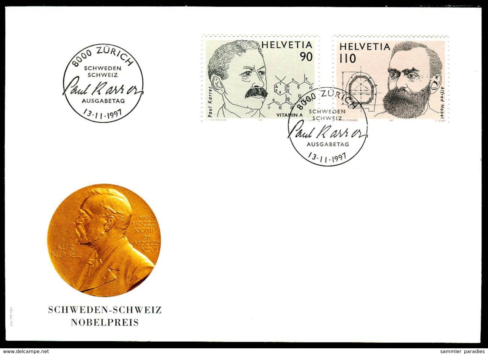 02466) Schweiz - Michel 1623 / 1624 - FDC - 90-110C   Nobelpreis - FDC