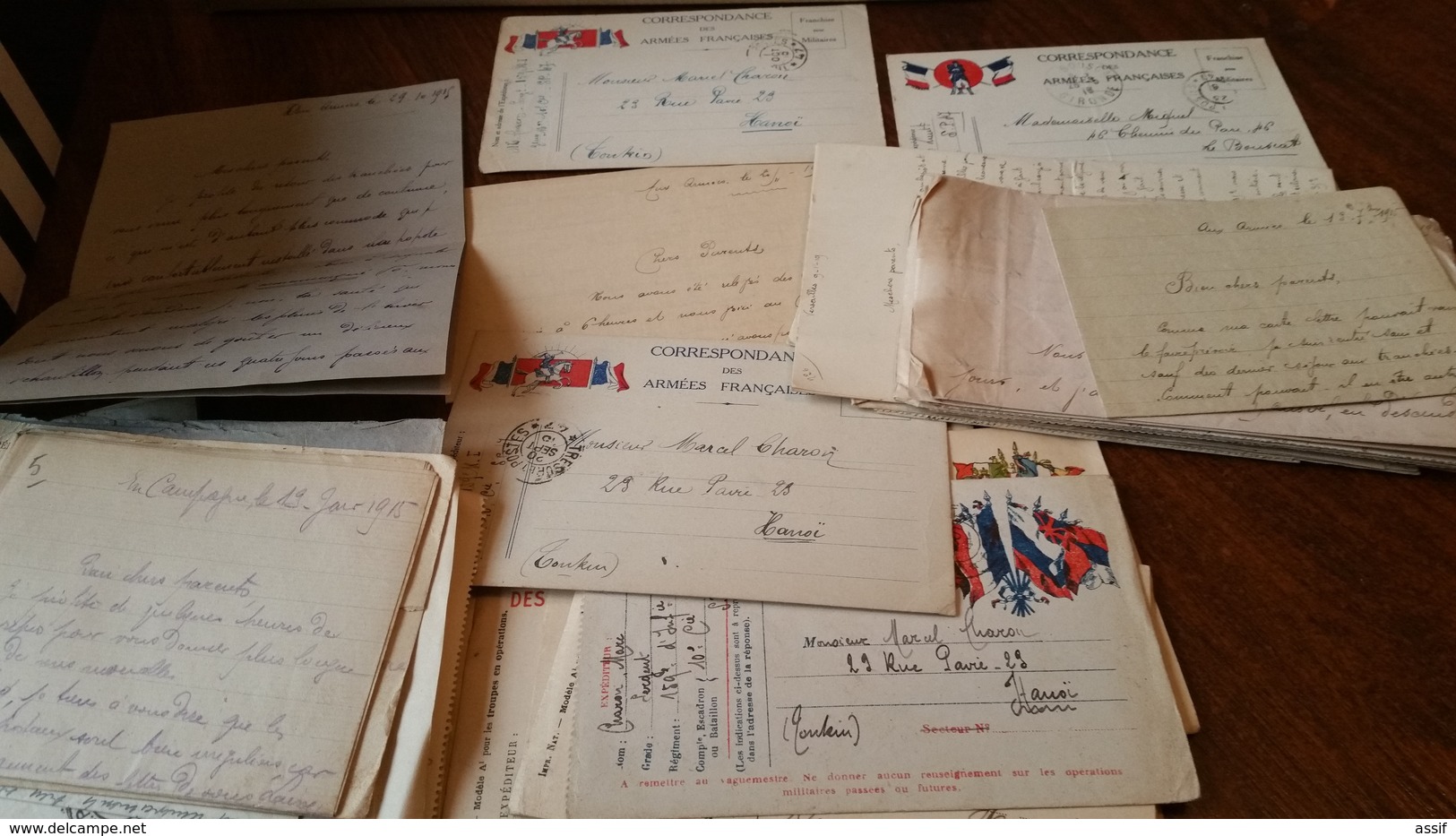 CORRESPONDANCE ARCHIVE FAMILIALE GUERRE WW1 MARC CHARON TONKIN YUNNANFOU FM FRANCHISE MILITAIRE AUTOGRAPHE /FREE SHIP. R - WW I