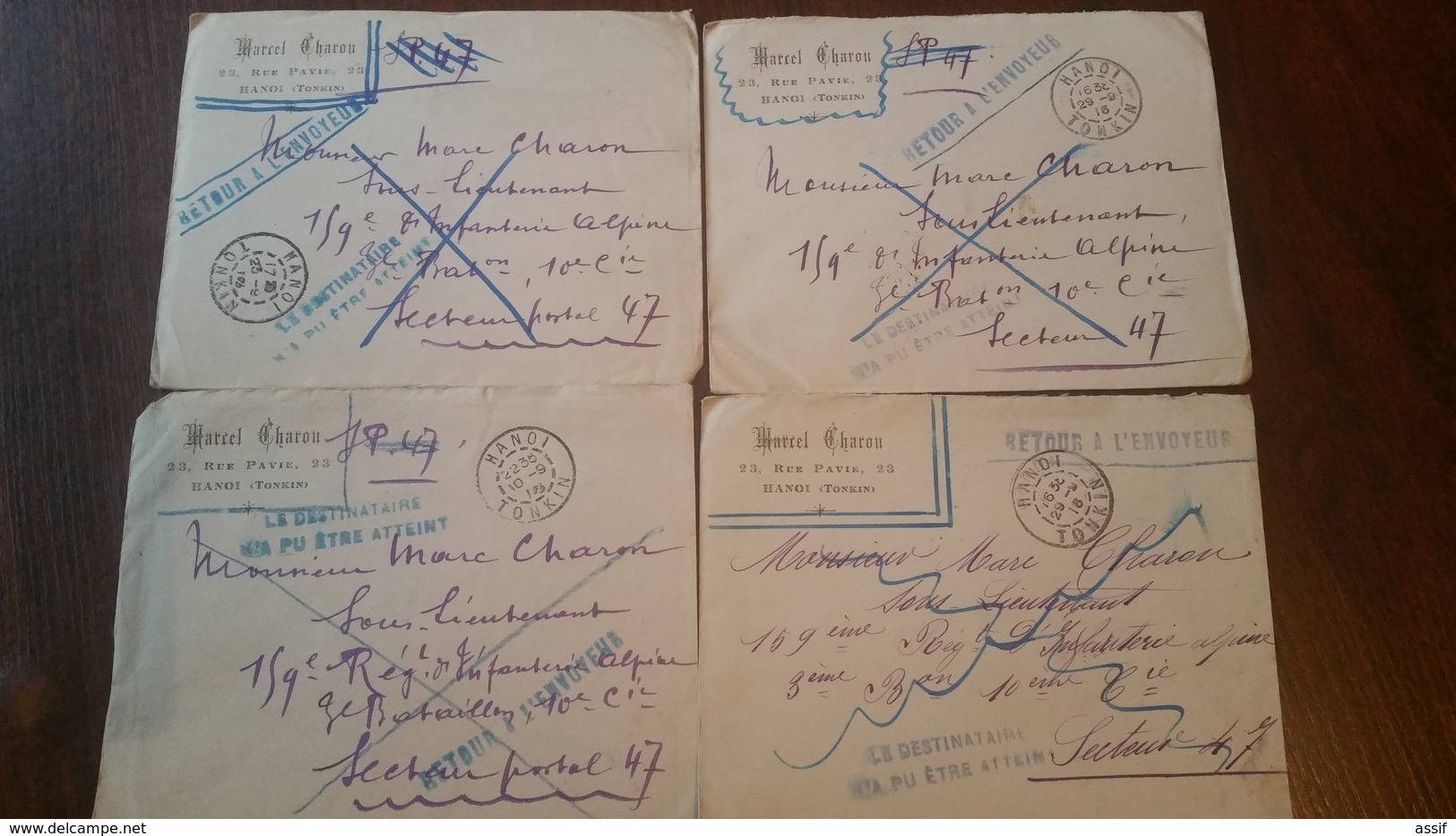 CORRESPONDANCE ARCHIVE FAMILIALE GUERRE WW1 MARC CHARON TONKIN YUNNANFOU FM FRANCHISE MILITAIRE AUTOGRAPHE /FREE SHIP. R - WW I