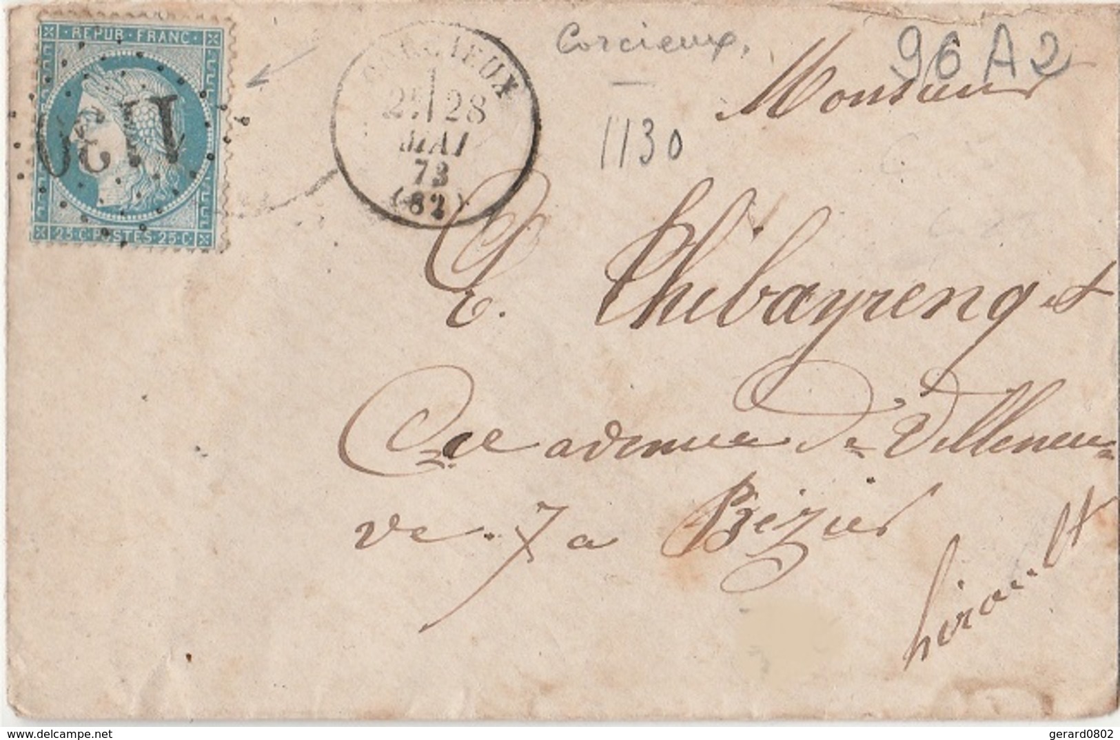 Gros Chiffres - VOSGES - Lettre De CORCIEUX - GC 1130 - 1849-1876: Période Classique