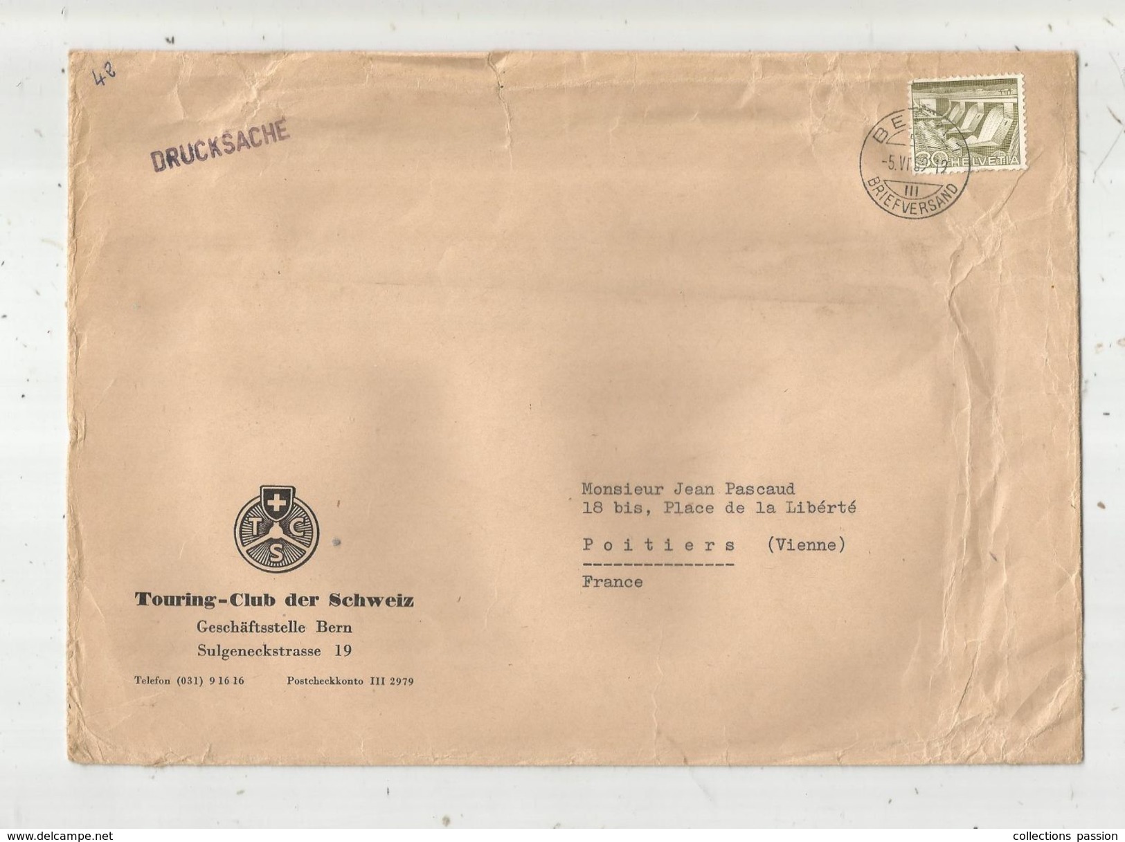 Lettre , SUISSE , BERN , BRIEFVERSAND , 1959 , Touring-Club Des SCHWEIZ , DRUCKSACHE, Frais Fr : 1.55 E - Postmark Collection