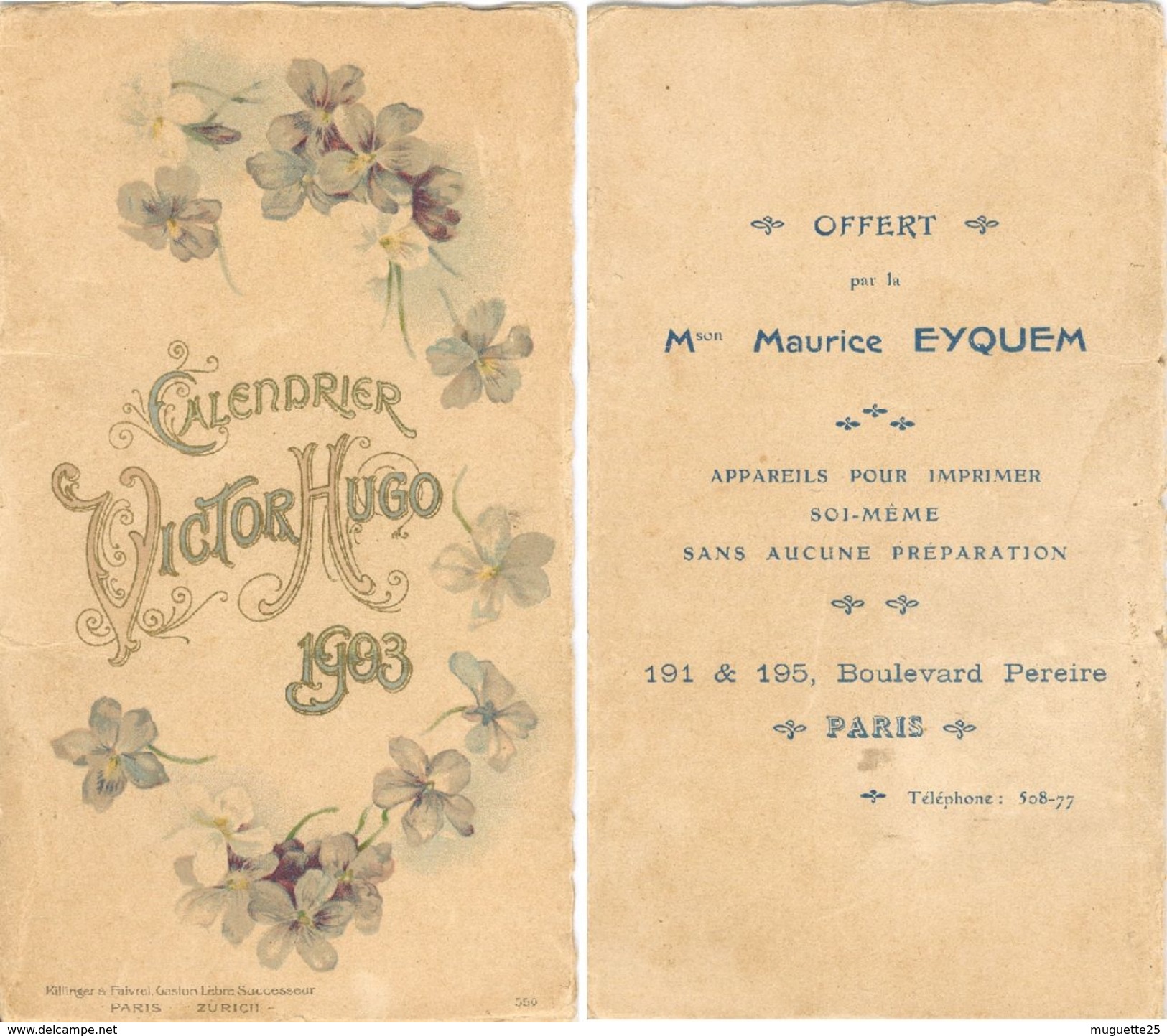 Petit Carton Calendrier VICTOR HUGO 1903  Format 96 Mm X 170 Mm - Grossformat : 1901-20
