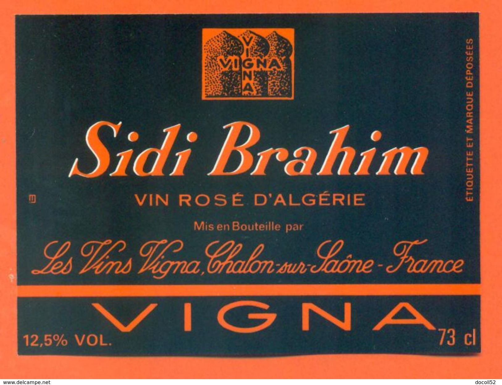 étiquette Vin D'algérie Sidi Brahim Rosé Vigna à Chalon Sur Saone - 12°5 - 73 Cl - Vino Rosado