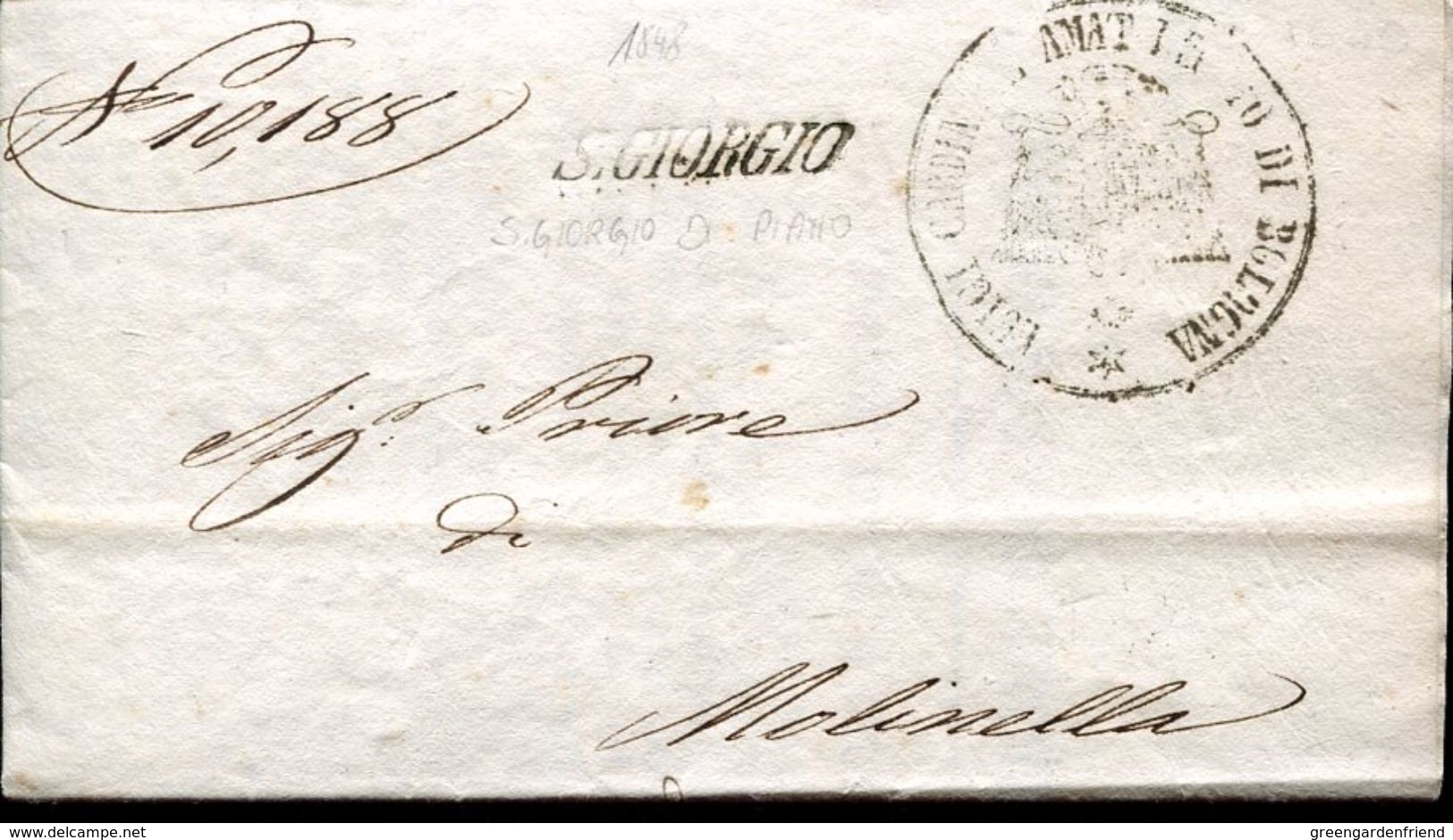 29651 Italia, Cover 1848 From St. Giorgio Di Piano / St. Georg To Molinella (bologna) - 1. ...-1850 Prefilatelia