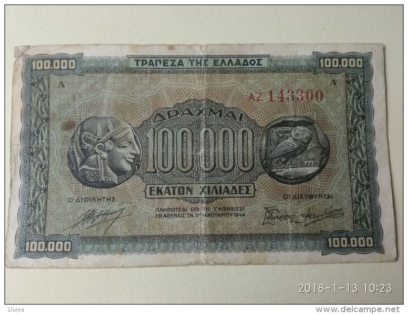 100000 Drakme 1944 - Grecia