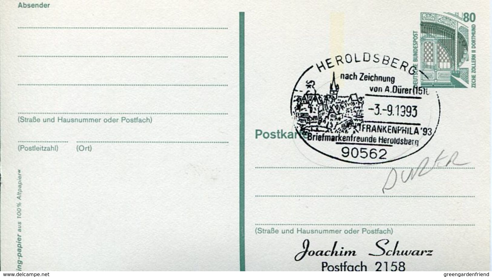 29679 Germany, Special Postmark 1993 Heroldsberg , Albrecht Durer - Autres & Non Classés