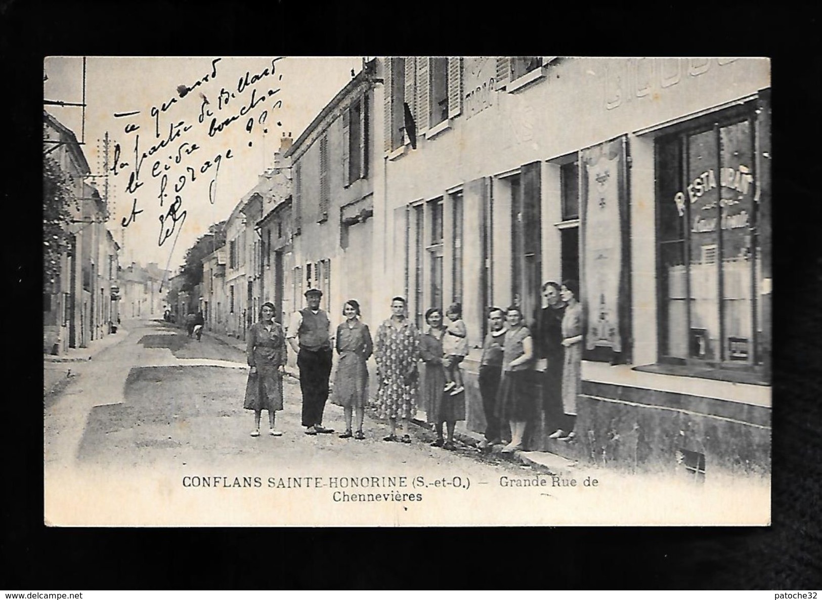 Cpa..Conflans Sainte-Honorine.....(S.-et-O.)...grande Rue De Chennevières...café-tabac-restaurant...animée... - Conflans Saint Honorine