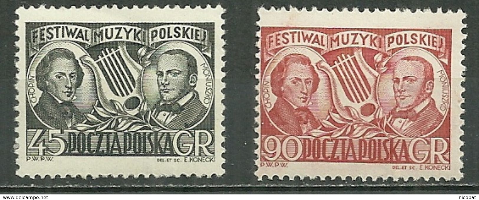 POLAND MNH **  623-624 FESTIVAL NATIONAL DE MUSIQUE. COMPOSITEUR. CHOPIN. MONLUSZKO - Neufs