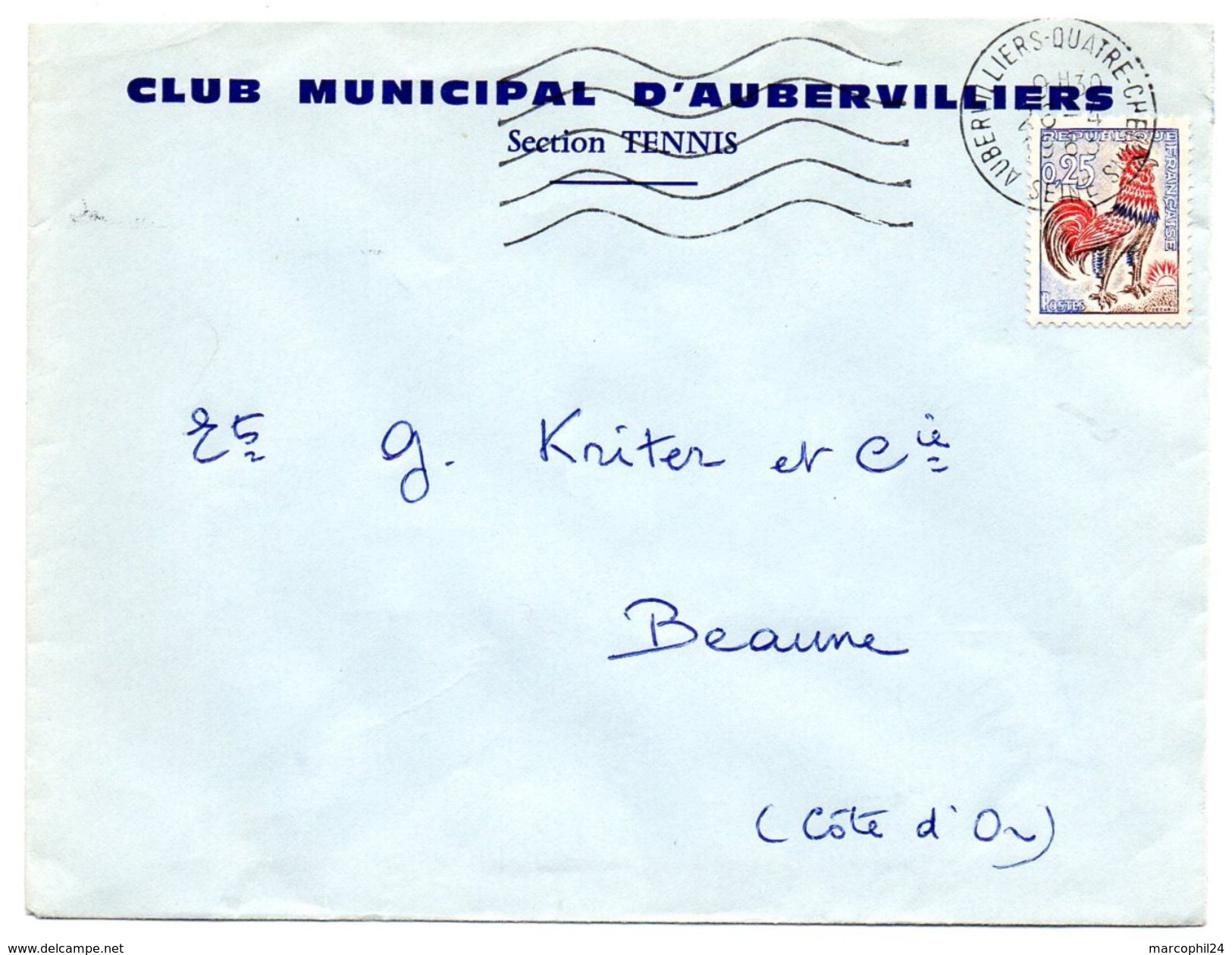 SEINE - Dépt N° 75 = AUBERVILLIERS QUATRE CHEMINS 1963 =  FLAMME SECAP Muette '5 Lignes Ondulées' + CLUB TENNIS - Oblitérations Mécaniques (flammes)