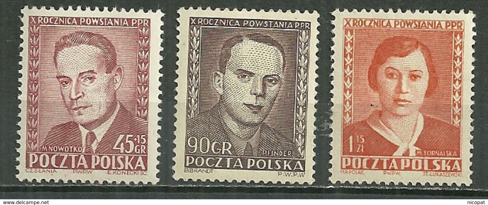 POLAND MNH ** 631-633 ANNIVERSAIRE DU PARTI OUVRIER. NOWOTKO. FINDER. FORMALSKA - Neufs