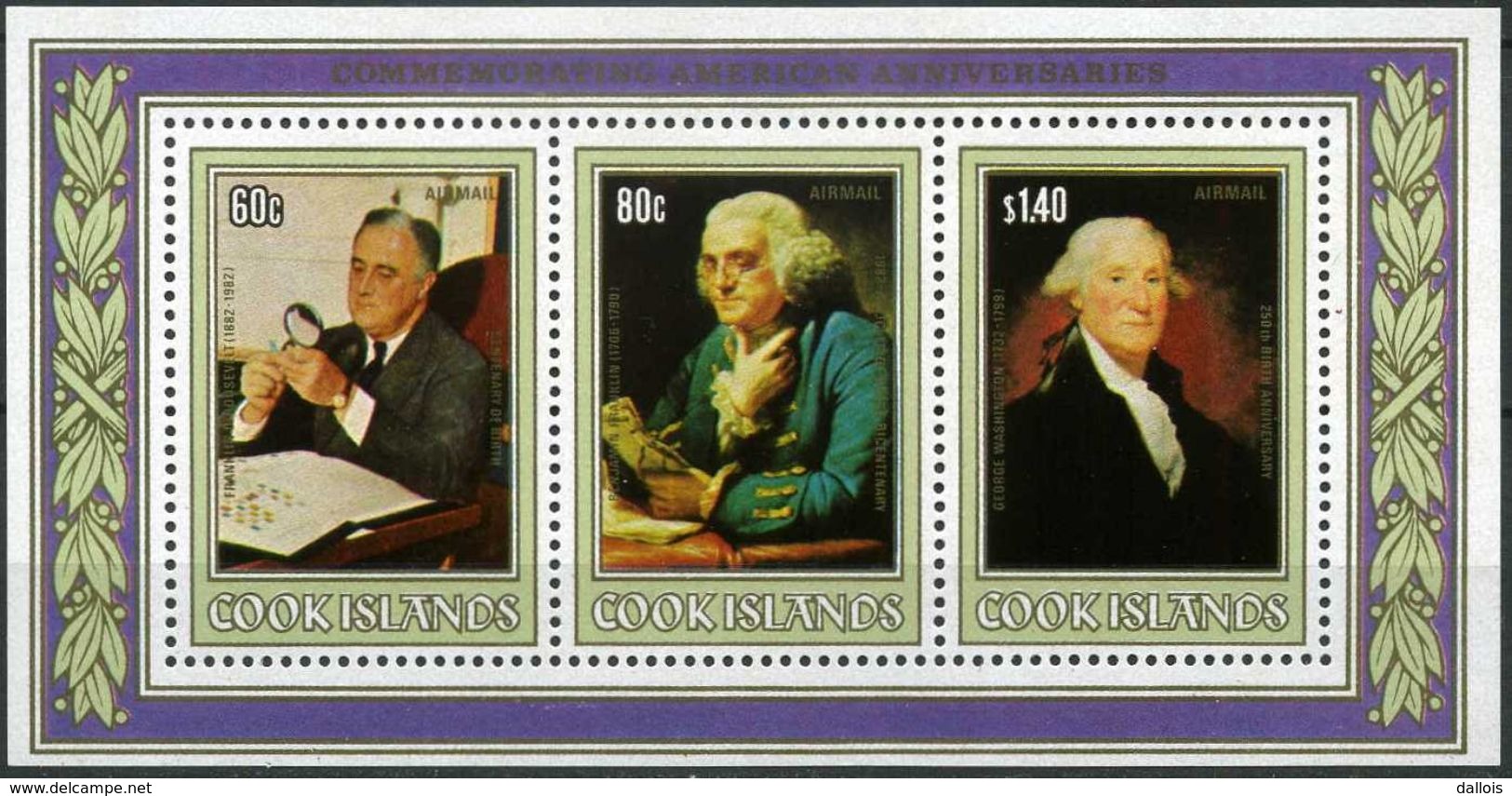 Iles Cook - 1982 - Franklin Roosevelt, Benjamin Franklin, George Washington - Neufs - George Washington