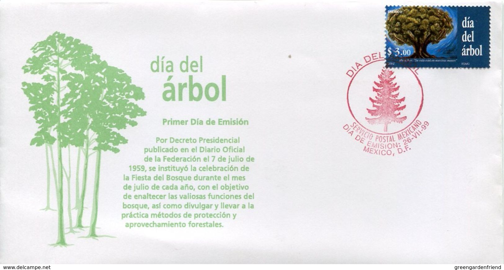 29707  Mexico, Fdc  1999  Trees Day  Dia Del Arbol - Protección Del Medio Ambiente Y Del Clima