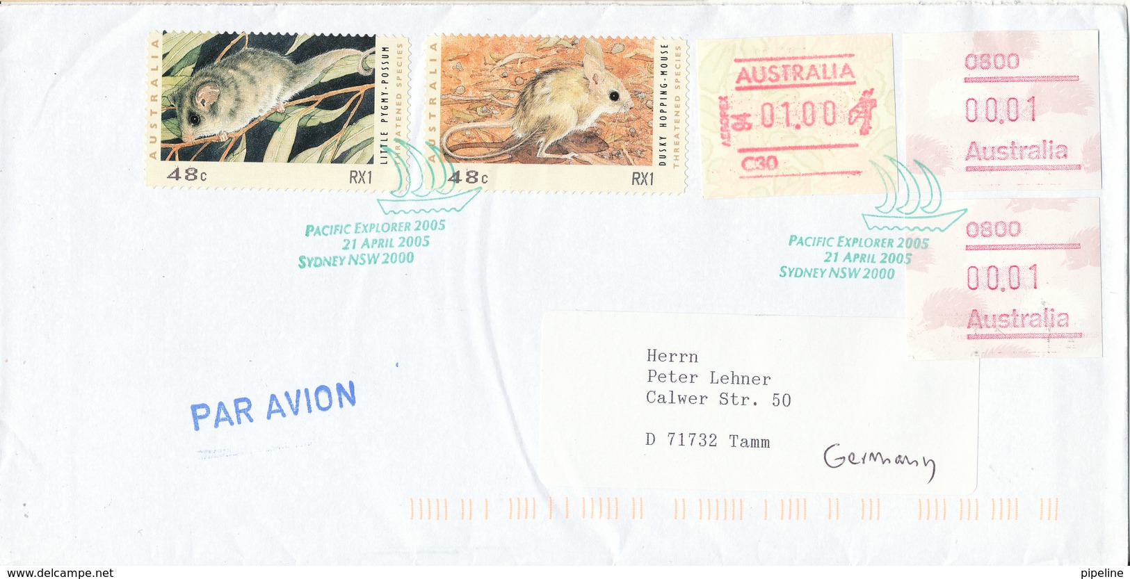 Australia Cover Pacific Explorer With  ATM Frama Labels Sydney 21-4-2005 Sent To Germany - Covers & Documents