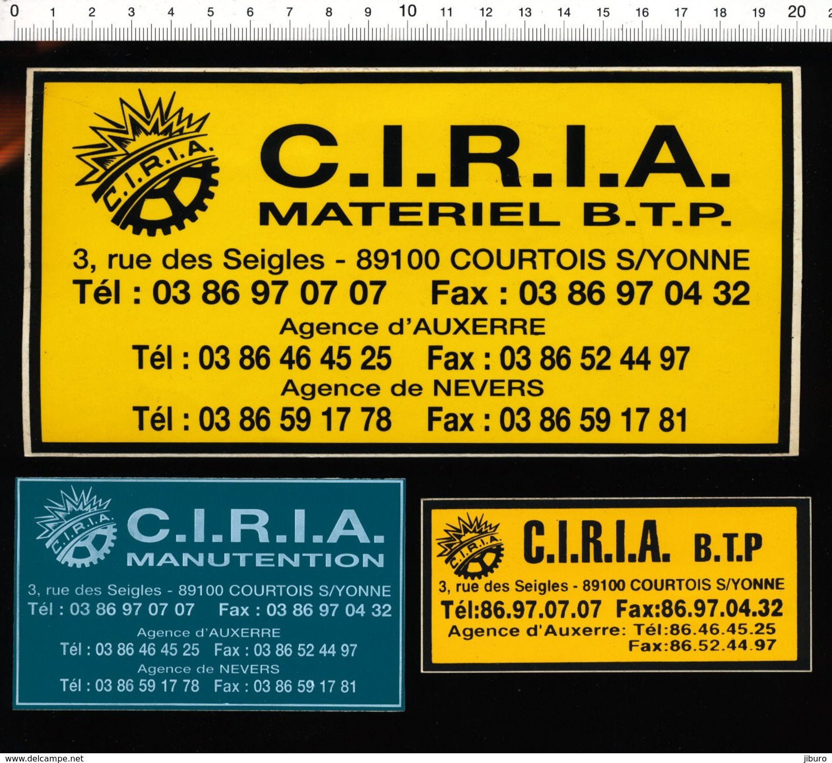 Lot De 3 Autocollants Sticker Pub Publicité C.I.R.I.A. CIRIA Matériel BTP Manutention Courtois Sur Yonne  ADH 21/9 - Autocollants