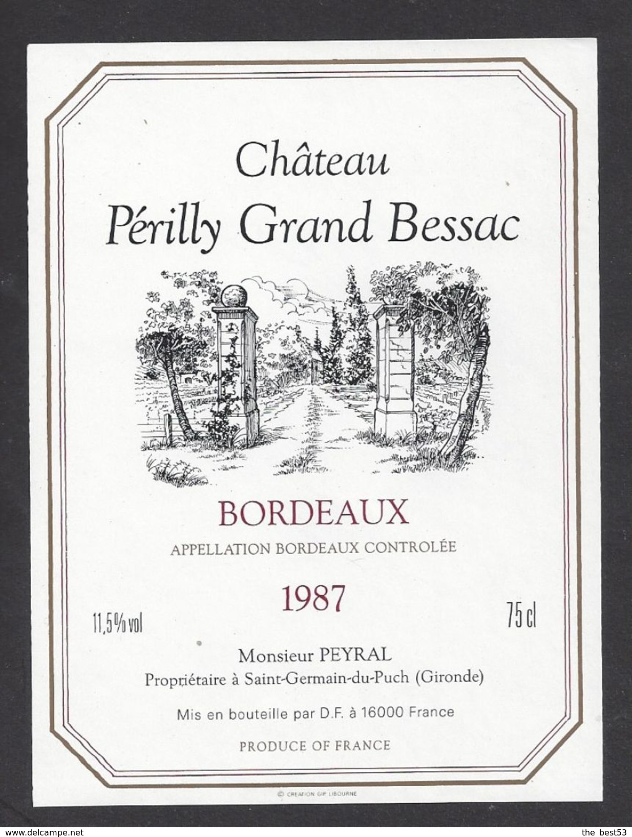 Etiquette De Vin  Bordeaux 1988  -  Chateau Périlly Grand Bessac  -  Peyral à Saint Germain Du Puch  (33) - Bordeaux