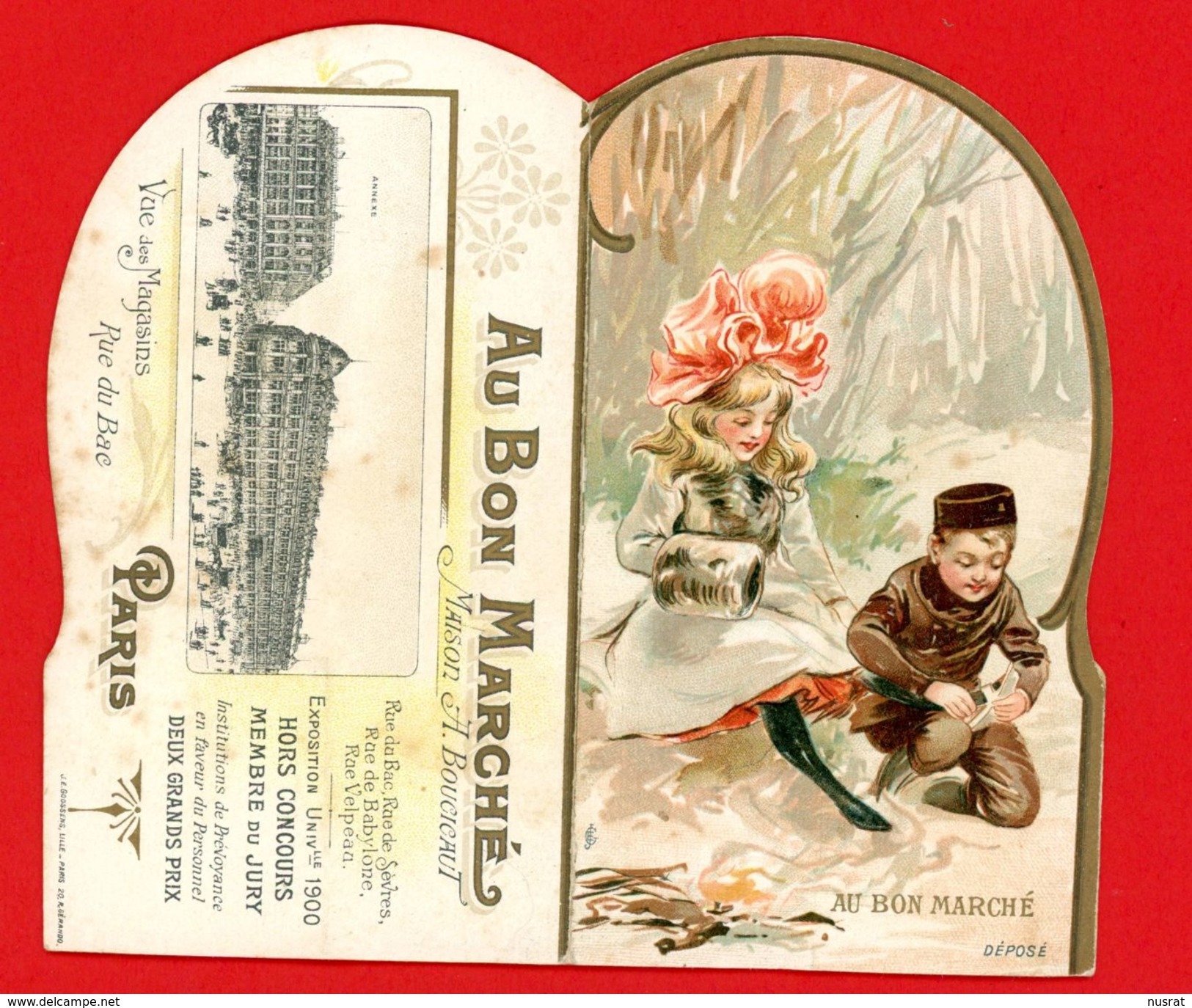 Au Bon Marché, Chromo à Système Lith. Goossens GO-3 Enfants, Patinage, Victorian System Trade Card - Au Bon Marché