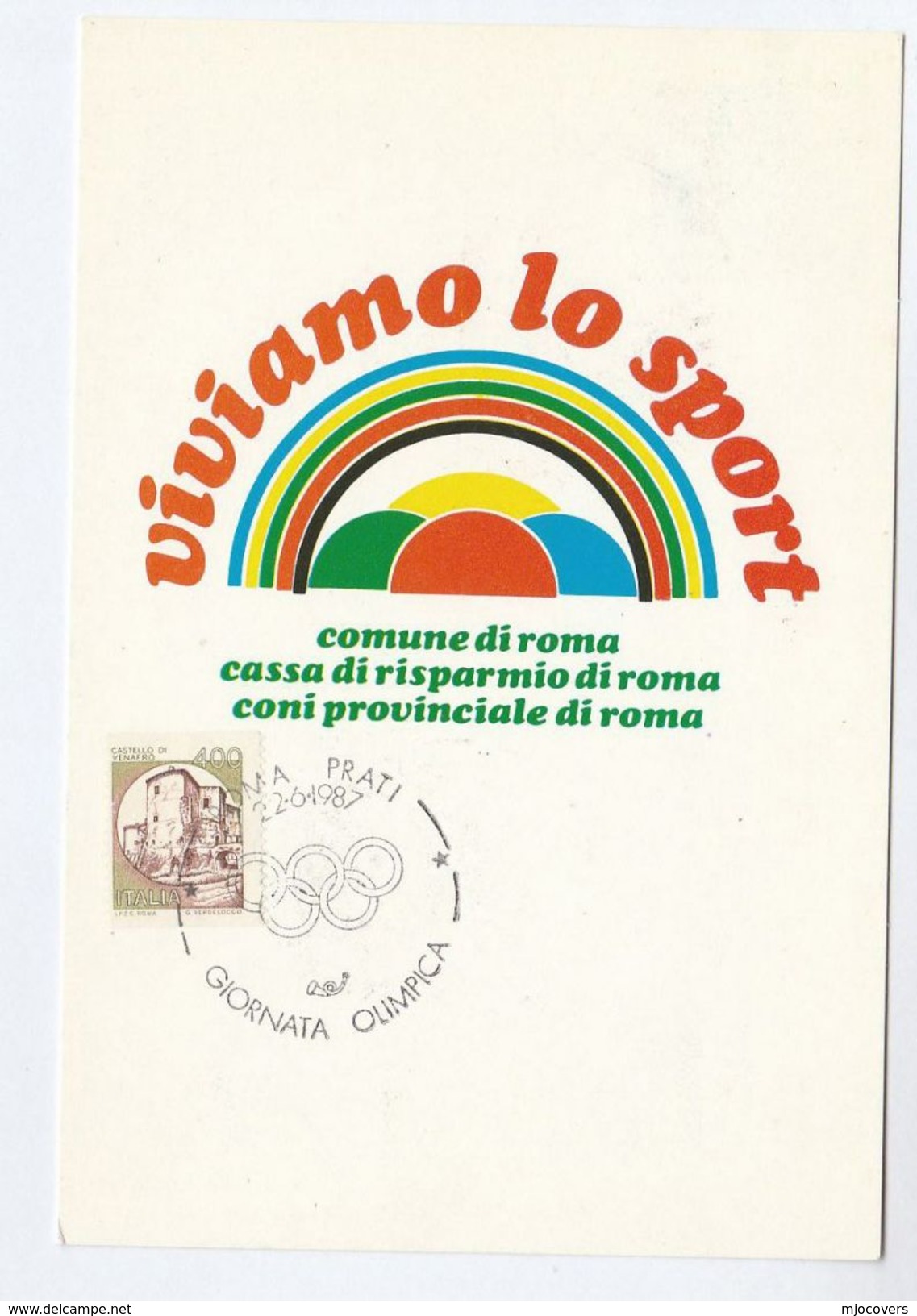 1987 Roma OLYMPIC GAMES EVENT COVER 'WE LIVE SPORT' EUROPHILA  Olympics Postcard Stamps Italy Philatelic Exhibition - Summer 1988: Seoul