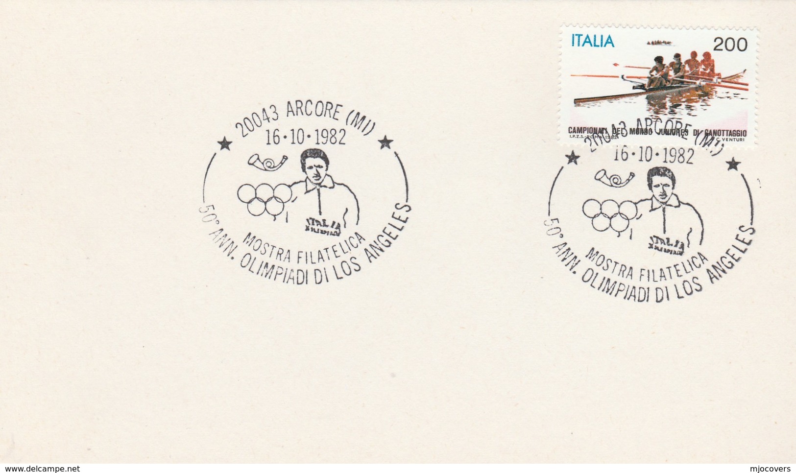 1982 Arcore OLYMPICS EVENT COVER Card Los Angeles Olympic Games Italy  Stamps ROWING Sport - 1981-90: Marcophilia