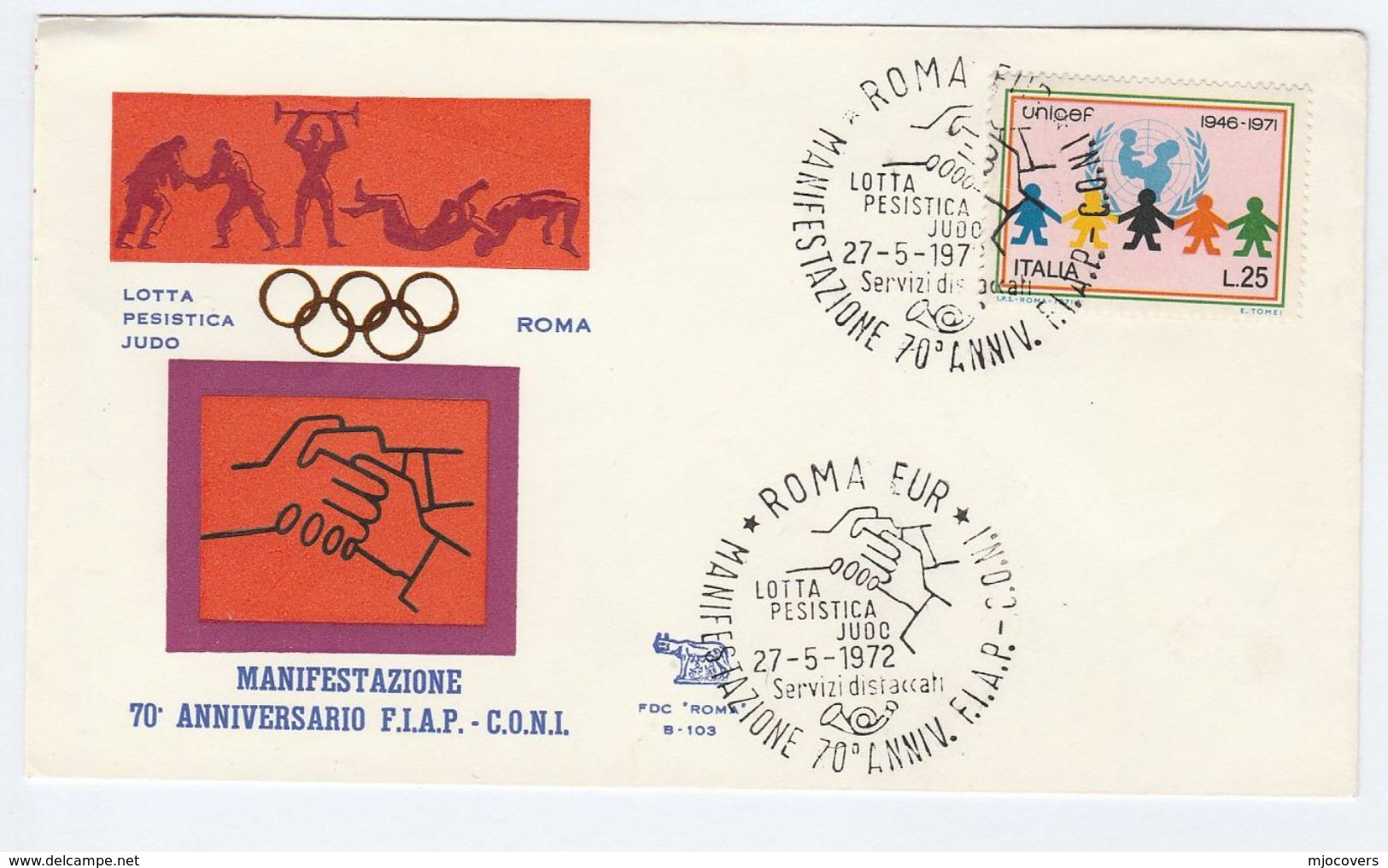 1971 Rome OLYMPIC JUDO  Demonstration EVENT COVER Sport Stamps Unicef Un United Nations Olympics Games Italy - Summer 1972: Munich