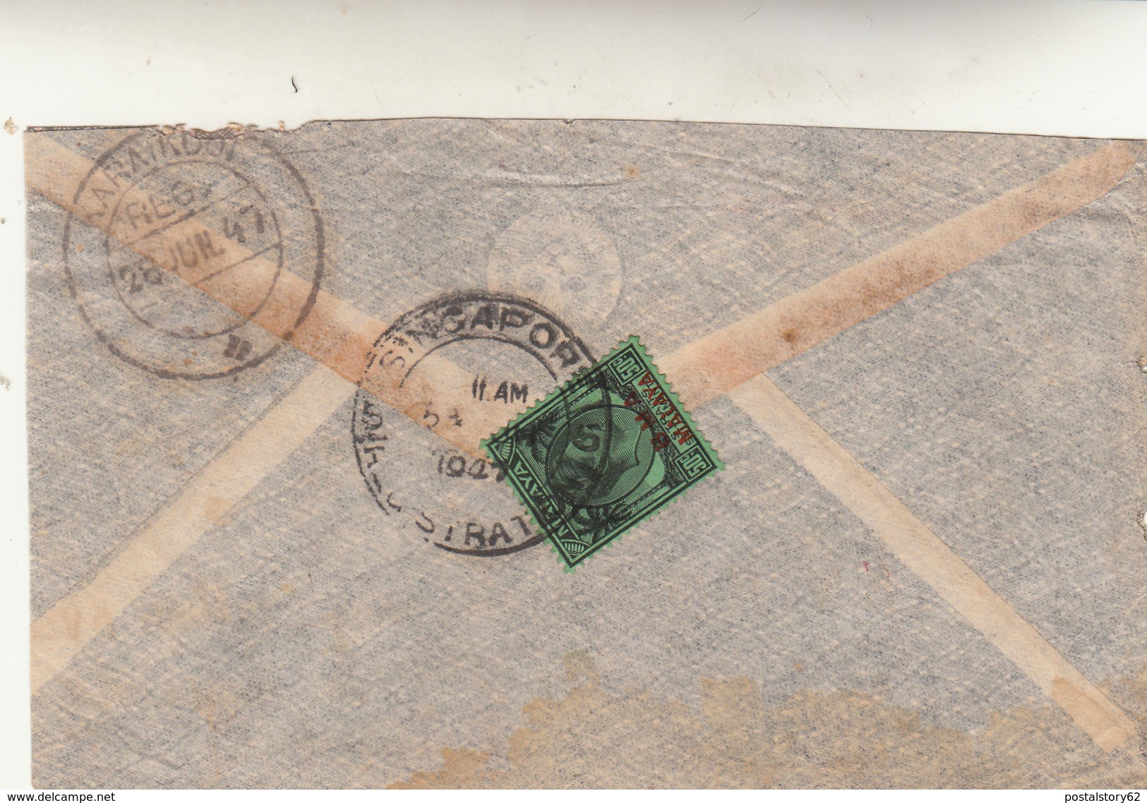 Singapore To Karaikkudi, India. Cover Registred 1947 - Malaya (British Military Administration)