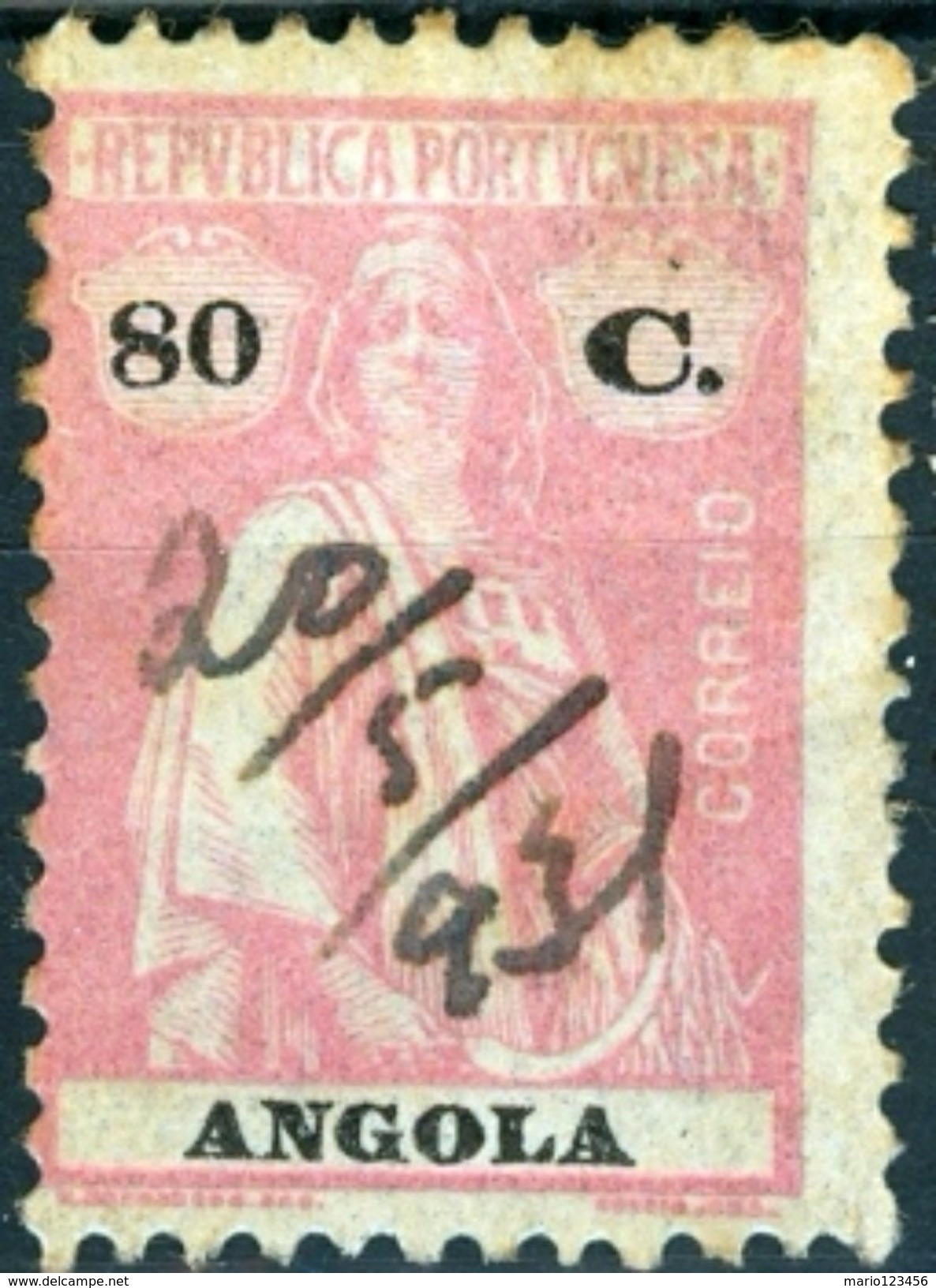ANGOLA, COLONIA PORTOGHESE, PORTUGUESE COLONY, CERES, 1923, FRANCOBOLLI USATI, 80 C.      Michel 220C,  YT 219(A) - Angola