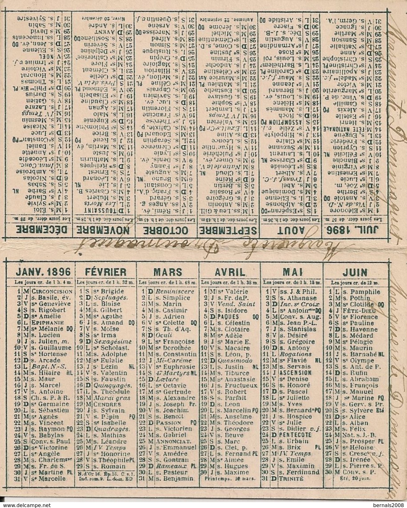 Petit Calendrier, Chromos Publicitaire De 1896 - Petit Format : ...-1900