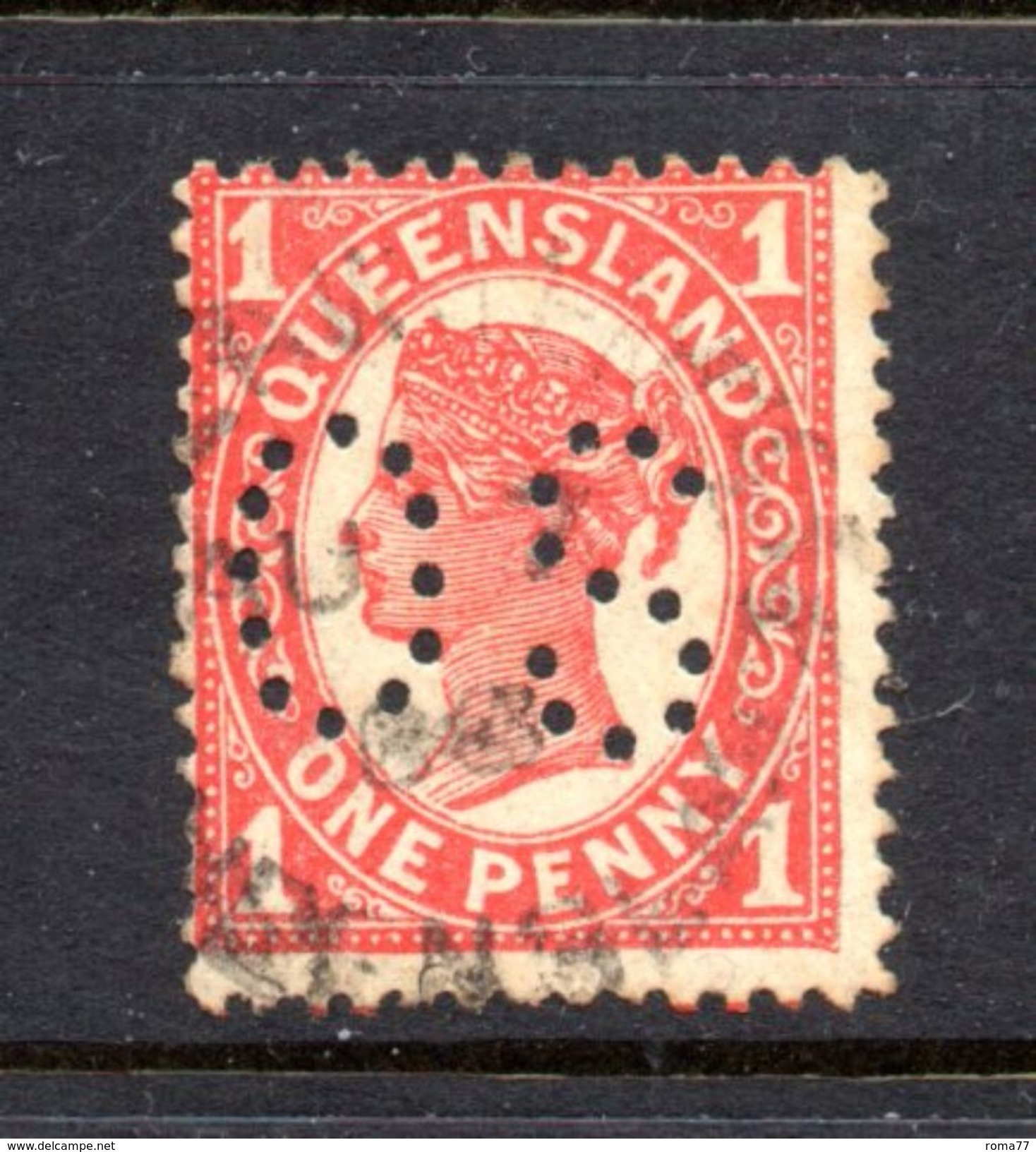 T1213 - QUEENSLAND ,  1 Penny Usato . Annullo . Servizio Punctured OS - Used Stamps