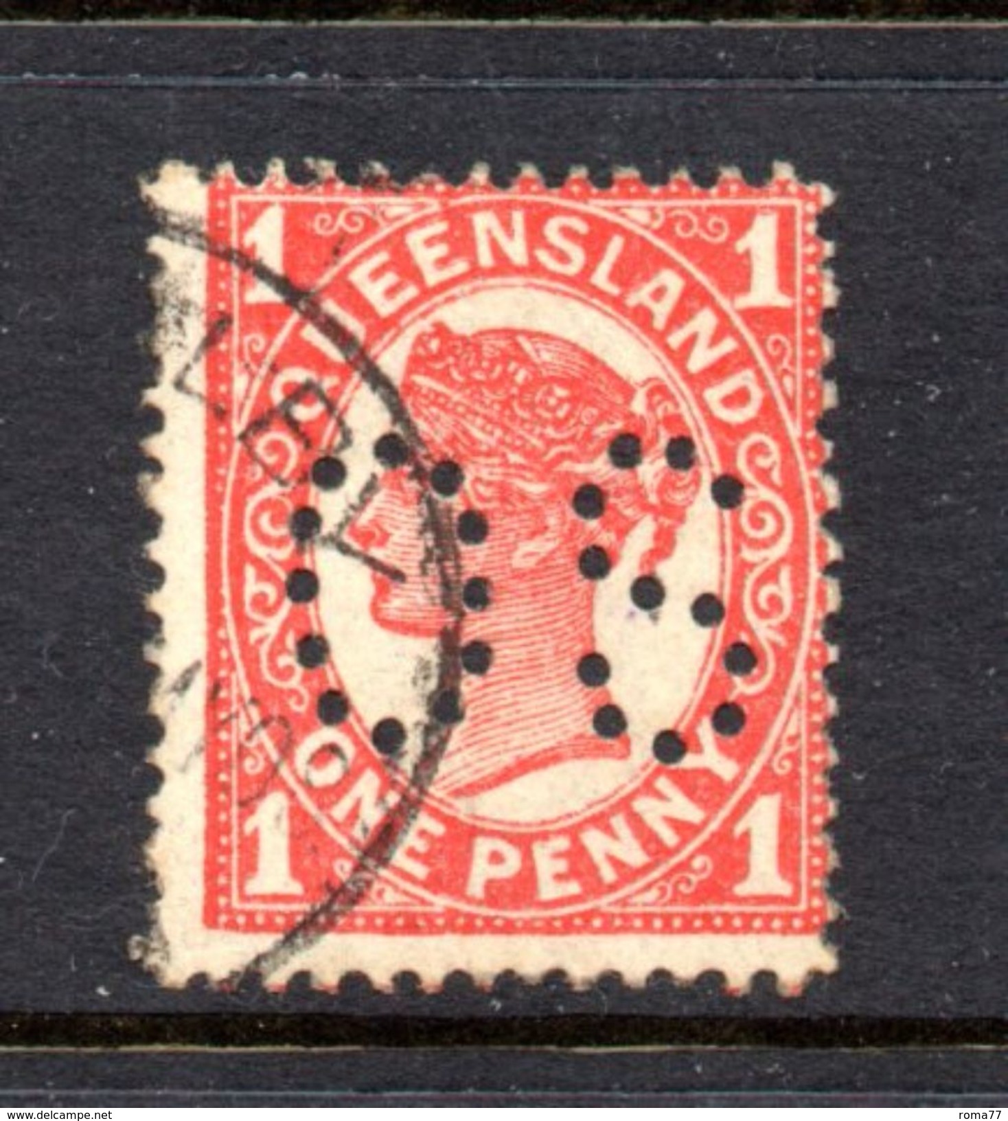 T1218 - QUEENSLAND ,  1 Penny Usato . Annullo . Servizio Punctured OS - Usati