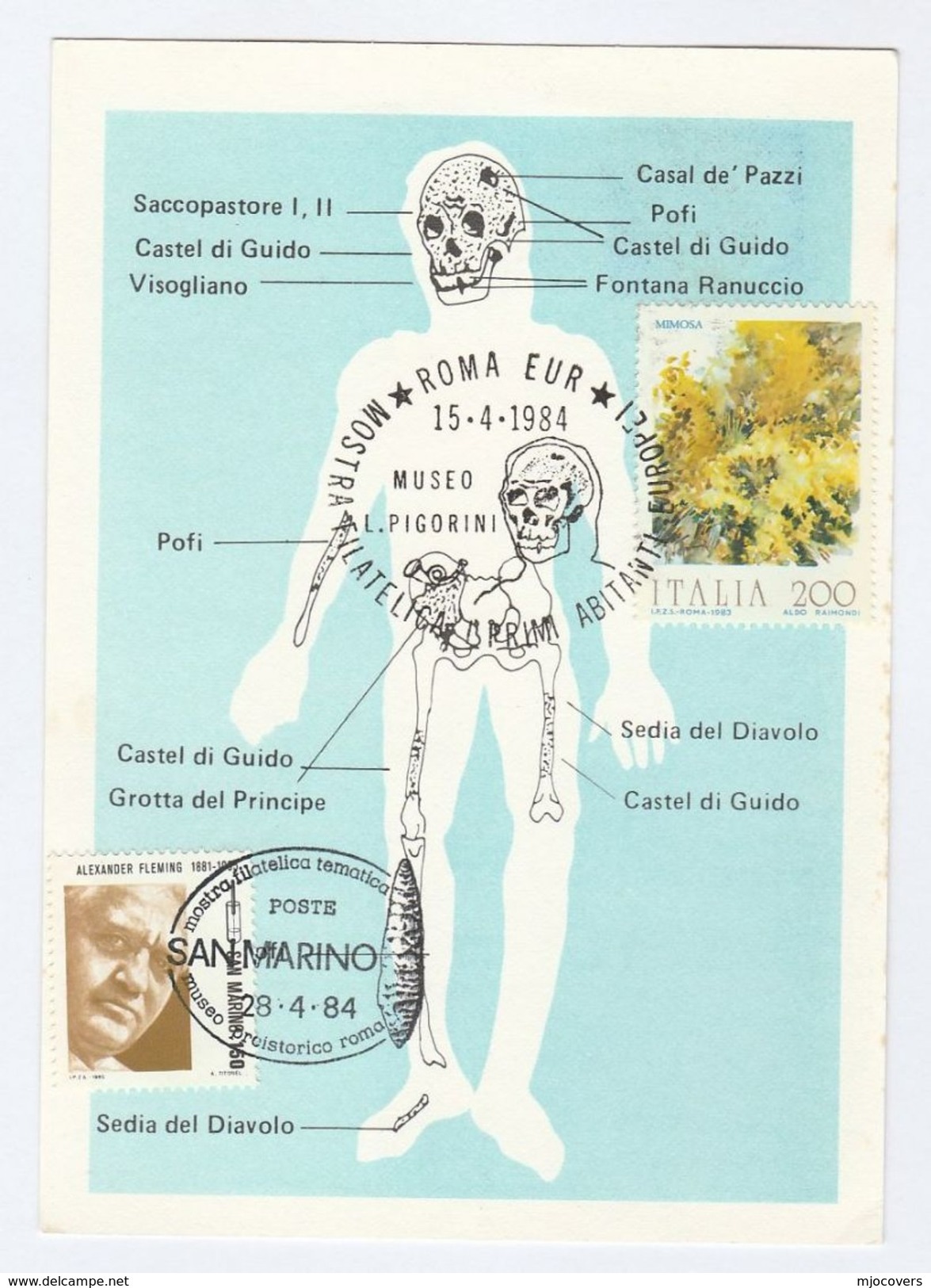 1984 SAN MARINO/ ITALY STATIONERY  PREHISTORIC MAN Museum EVENT COVER Card Prehistory Stamps - Archaeology