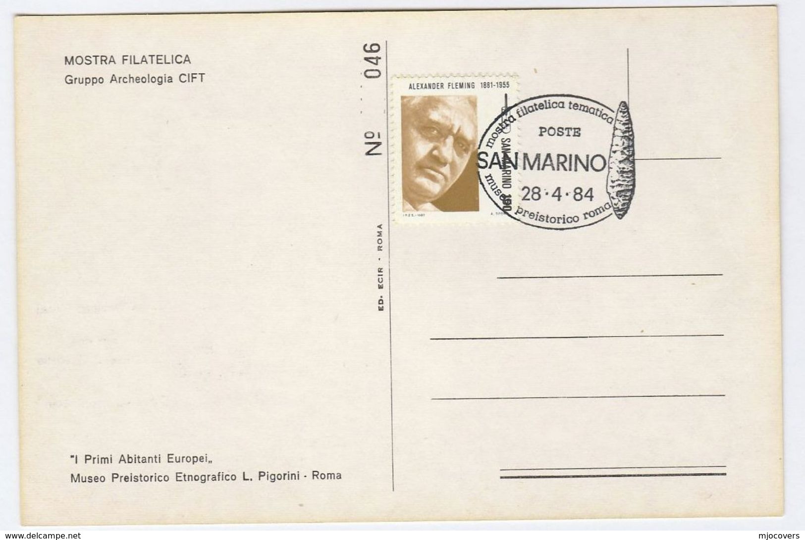 1984 SAN MARINO/ ITALY Museum PREHISTORIC MAN EVENT COVER  Prehistory Stamps Postcard - Covers & Documents