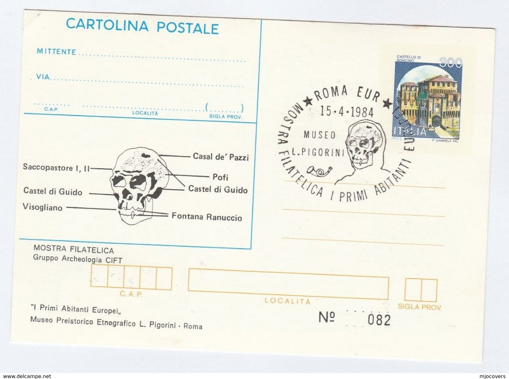 1984 SAN MARINO/ ITALY STATIONERY  PREHISTORIC MAN Museum EVENT COVER Card Prehistory Stamps - Brieven En Documenten