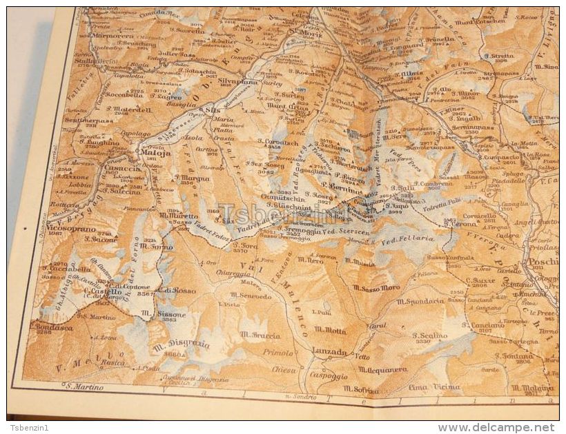 Oberengadin Poschiavo Silvaplana Maloja Casaccia St. Moritz Schweiz Suisse Map Karte 1886 - Landkarten