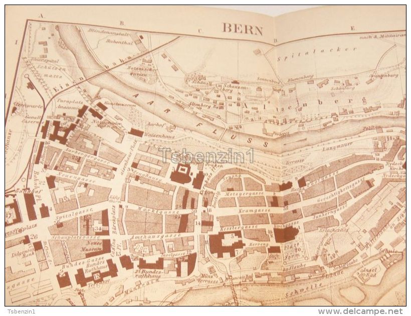 Bern Aar Fluss Schweiz Suisse Map Karte 1886 - Carte Geographique