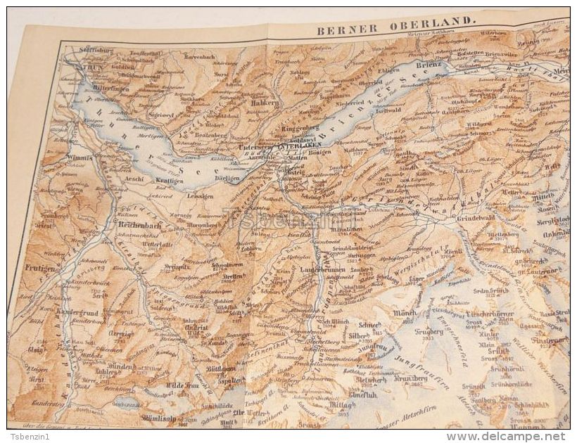 Bern Berner Oberland Krattigen Guttannen Oberwald Münster Thuner See Meiringen Schweiz Suisse Map Karte 1886 - Landkarten