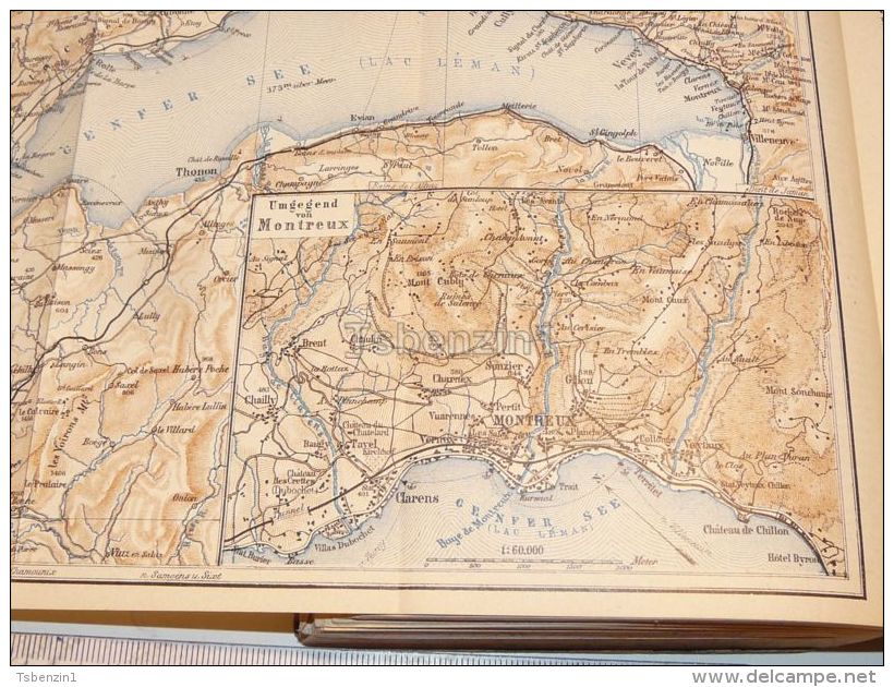 Genf Genfer See Montreux Lac Leman Lausanne Thonon Villeneuve Schweiz Suisse Map Karte 1886 - Cartes Géographiques