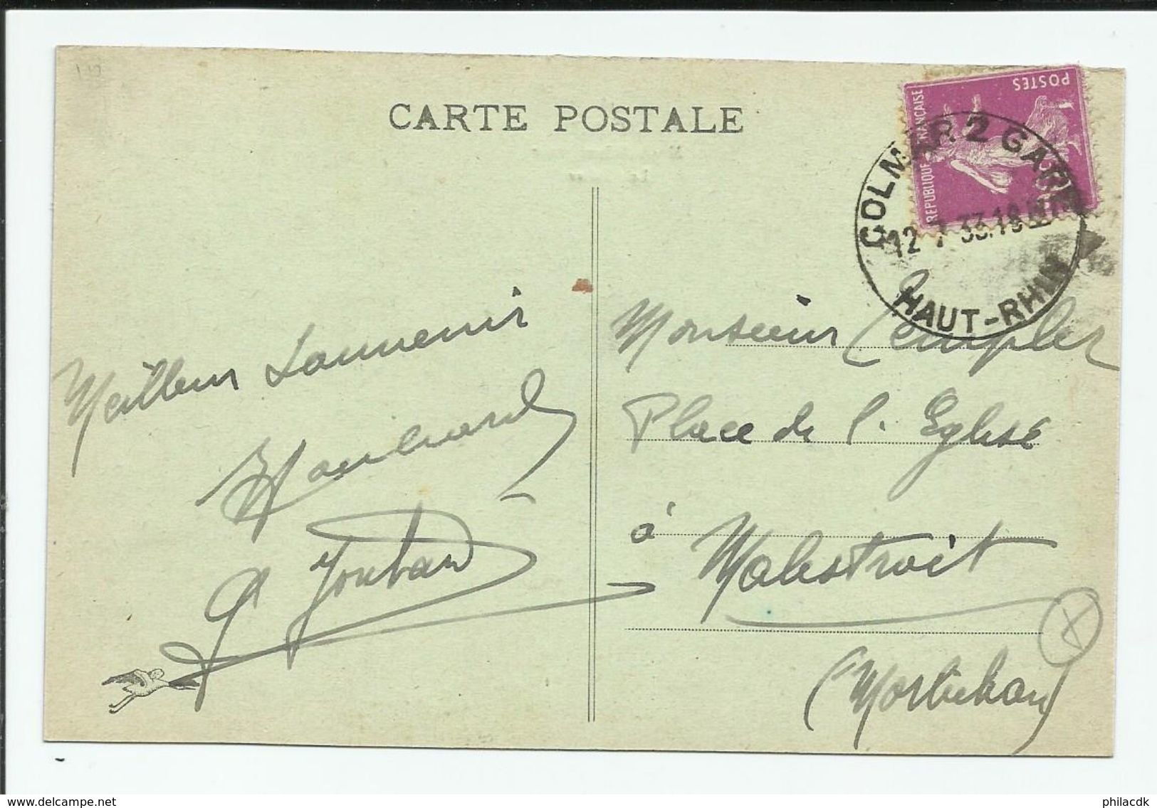 FRANCE - TIMBRE SUR CARTE POSTALE COLMAR GARE 12/7/1933 MUSEE SCHOENGAUER LE CLOITRE - 1906-38 Sower - Cameo