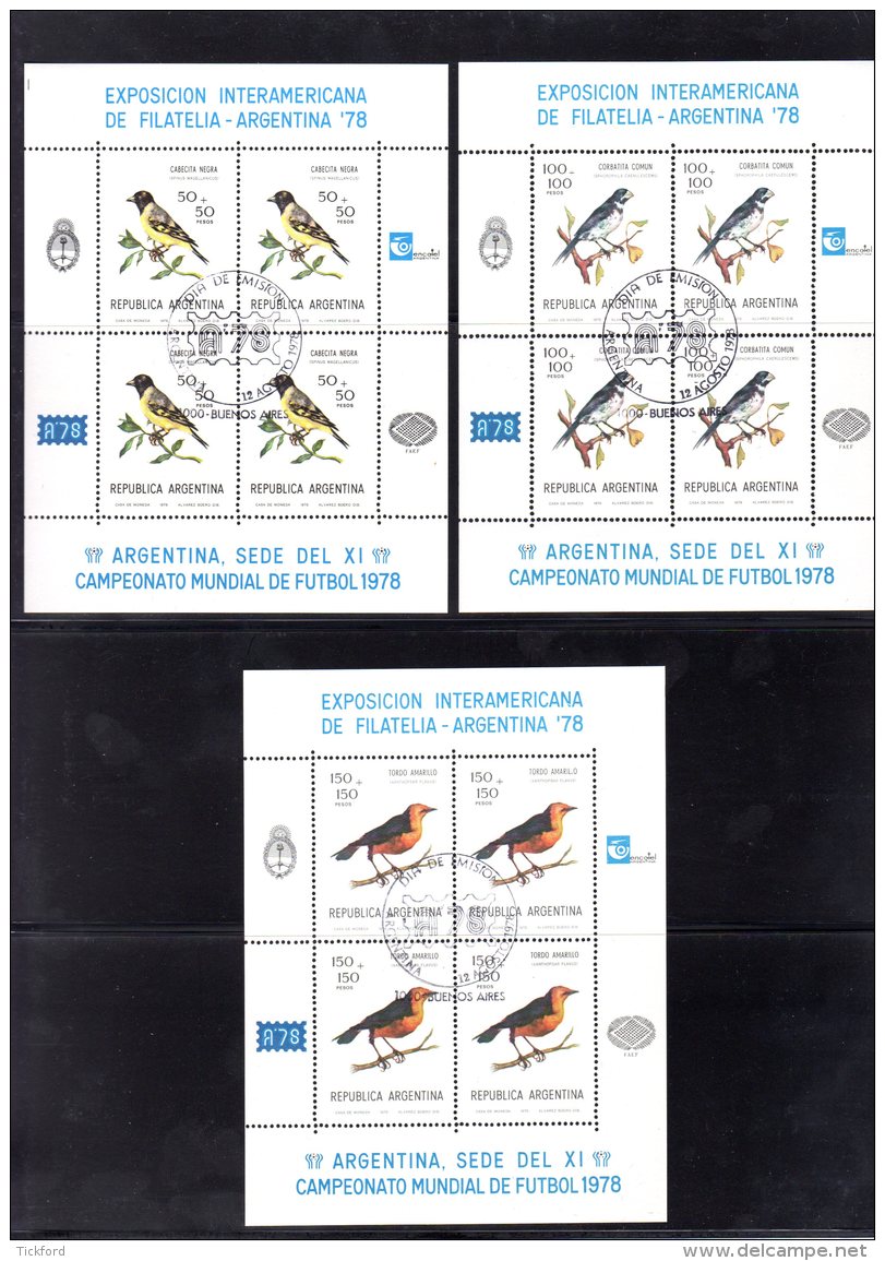 ARGENTINE - 1978 - MINI FEUILLETS  OBLITERES En Série Complète De 5 Valeurs, Oiseaux, Birds - Usados