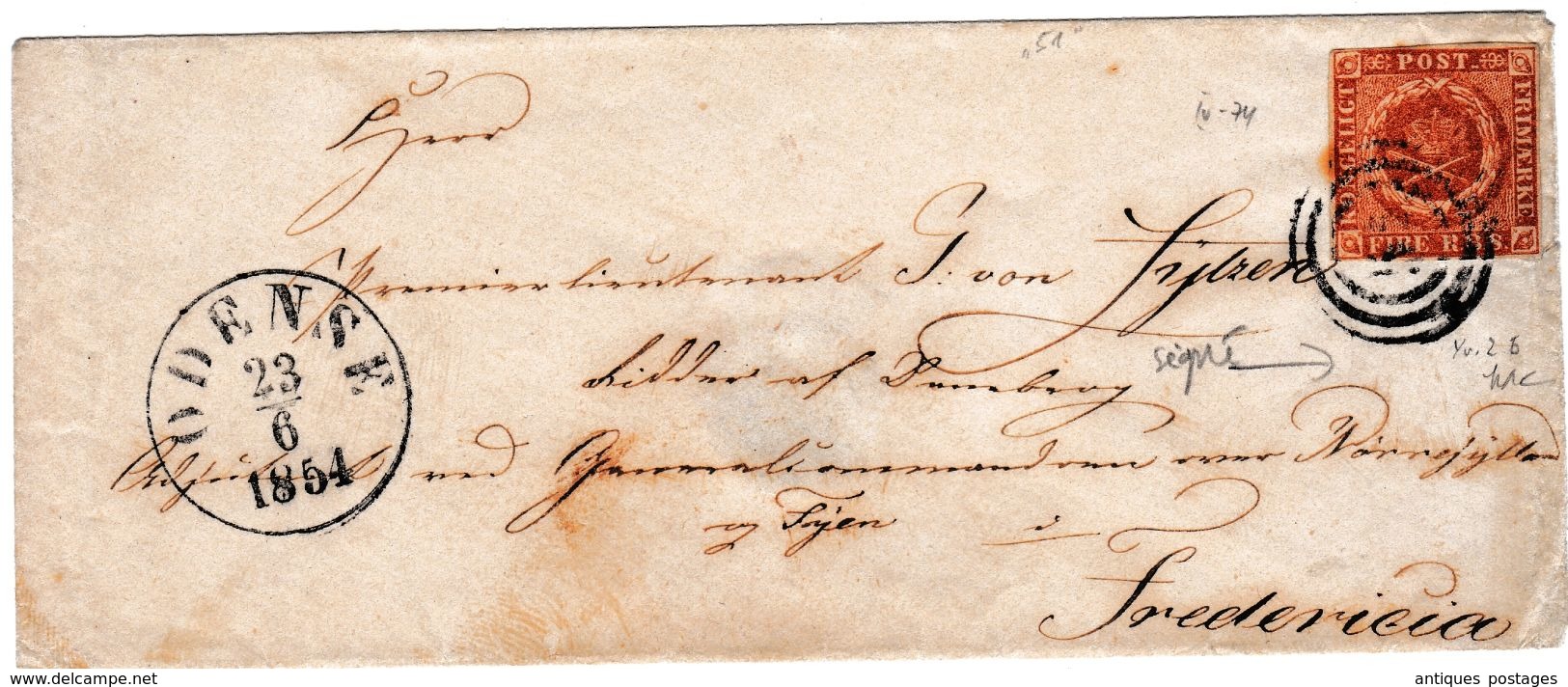 Lettre Danemark #2 Fire RBS 1854 Odense Odensk DENMARK Signée - Storia Postale