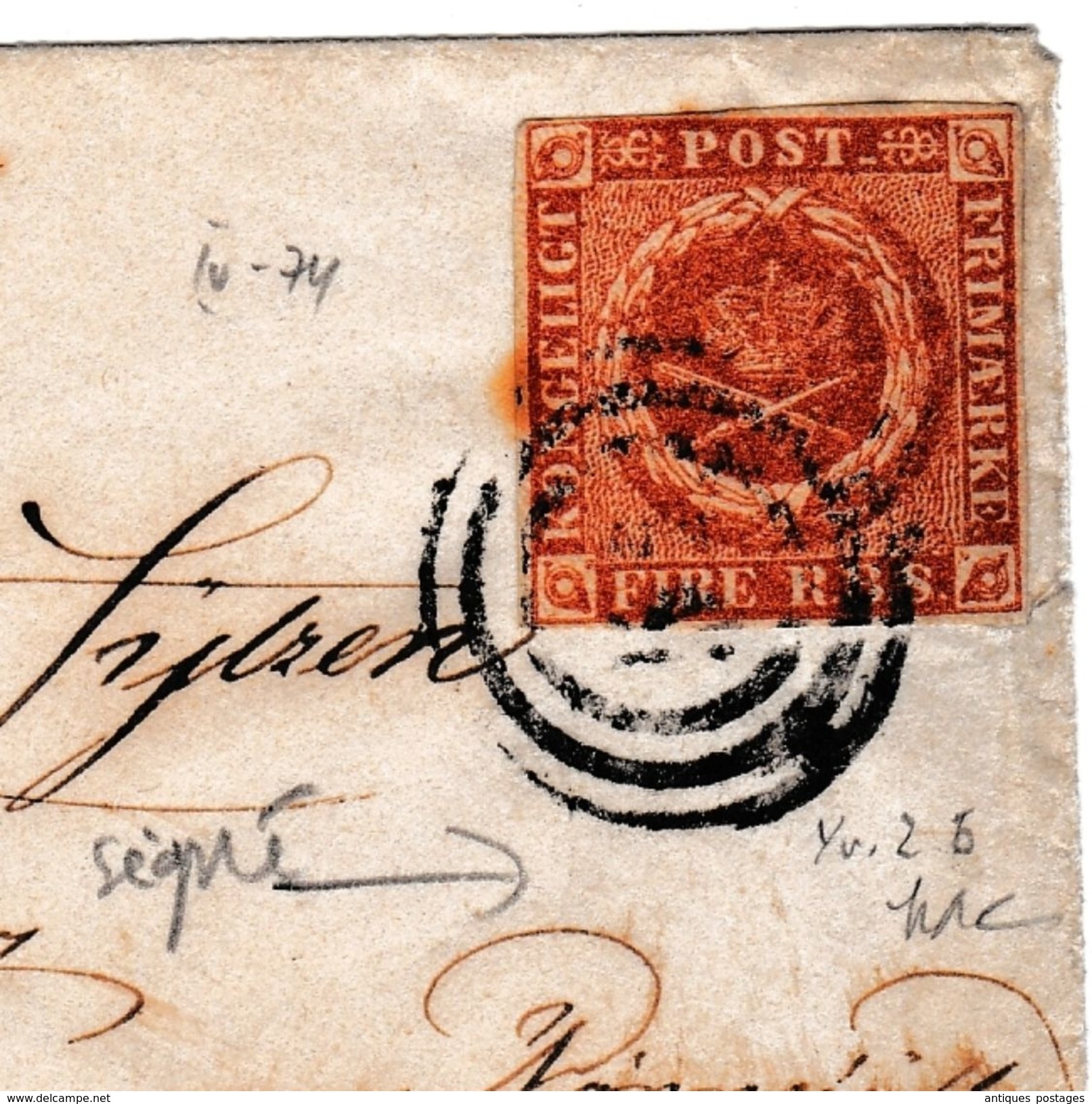 Lettre Danemark #2 Fire RBS 1854 Odense Odensk DENMARK Signée - Storia Postale