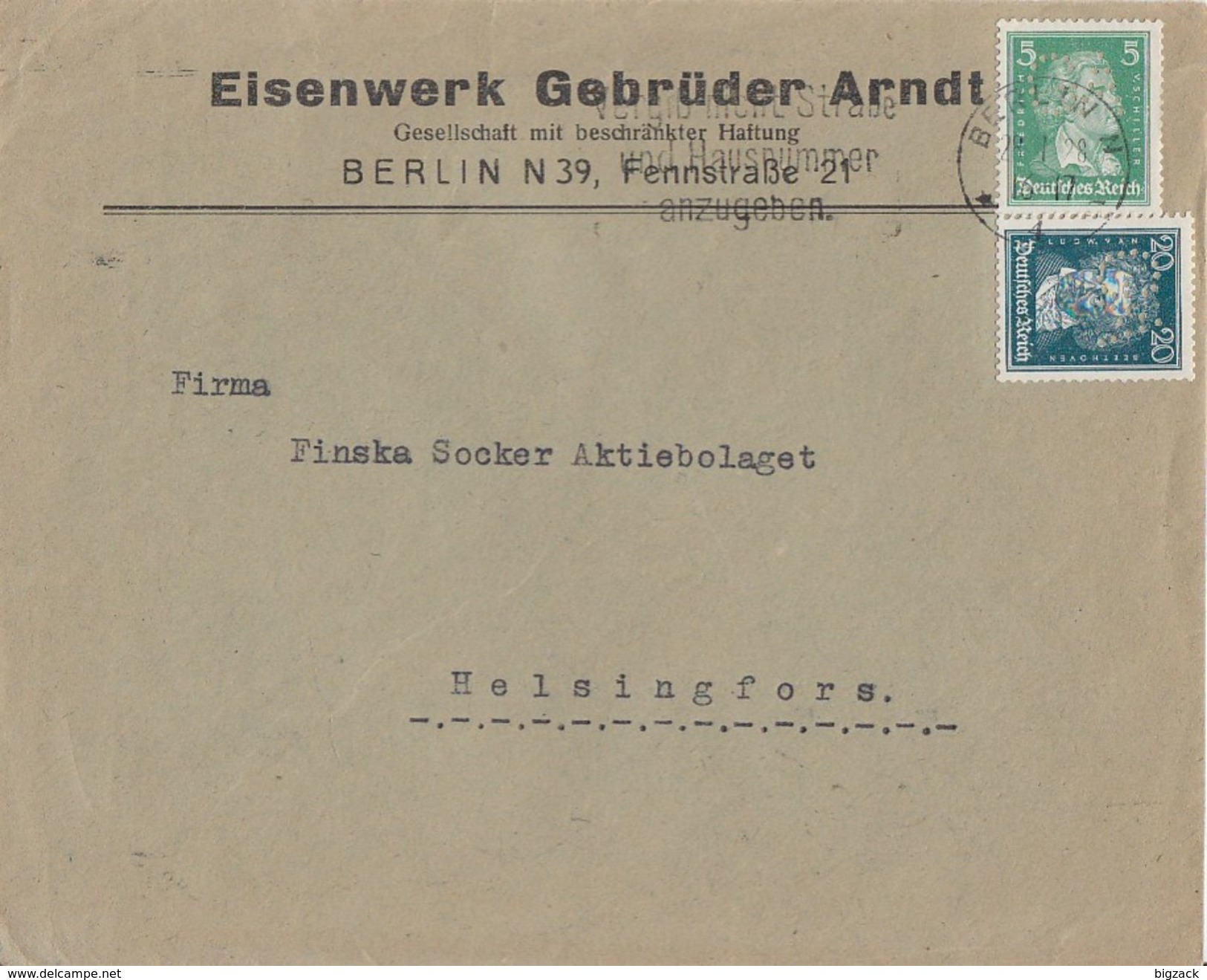 DR Brief Mif Minr.387,392 Berlin 28.1.28 Perfins GA  Gebrüder Arndt - Briefe U. Dokumente